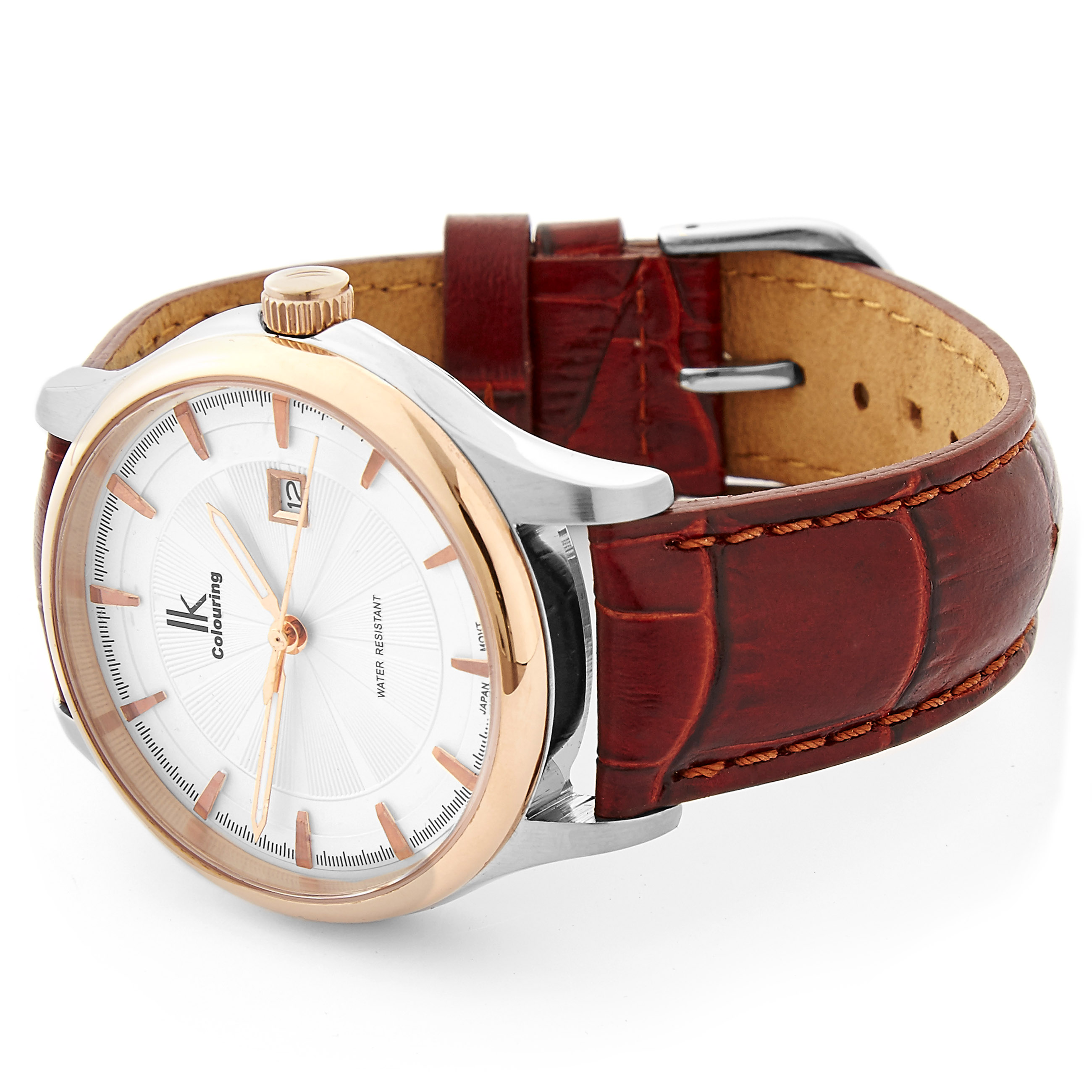 Ρολόι Χειρός Με Κόκκινο Δερμάτινο Λουράκι και Χρυσές Αποχρώσεις - 2
