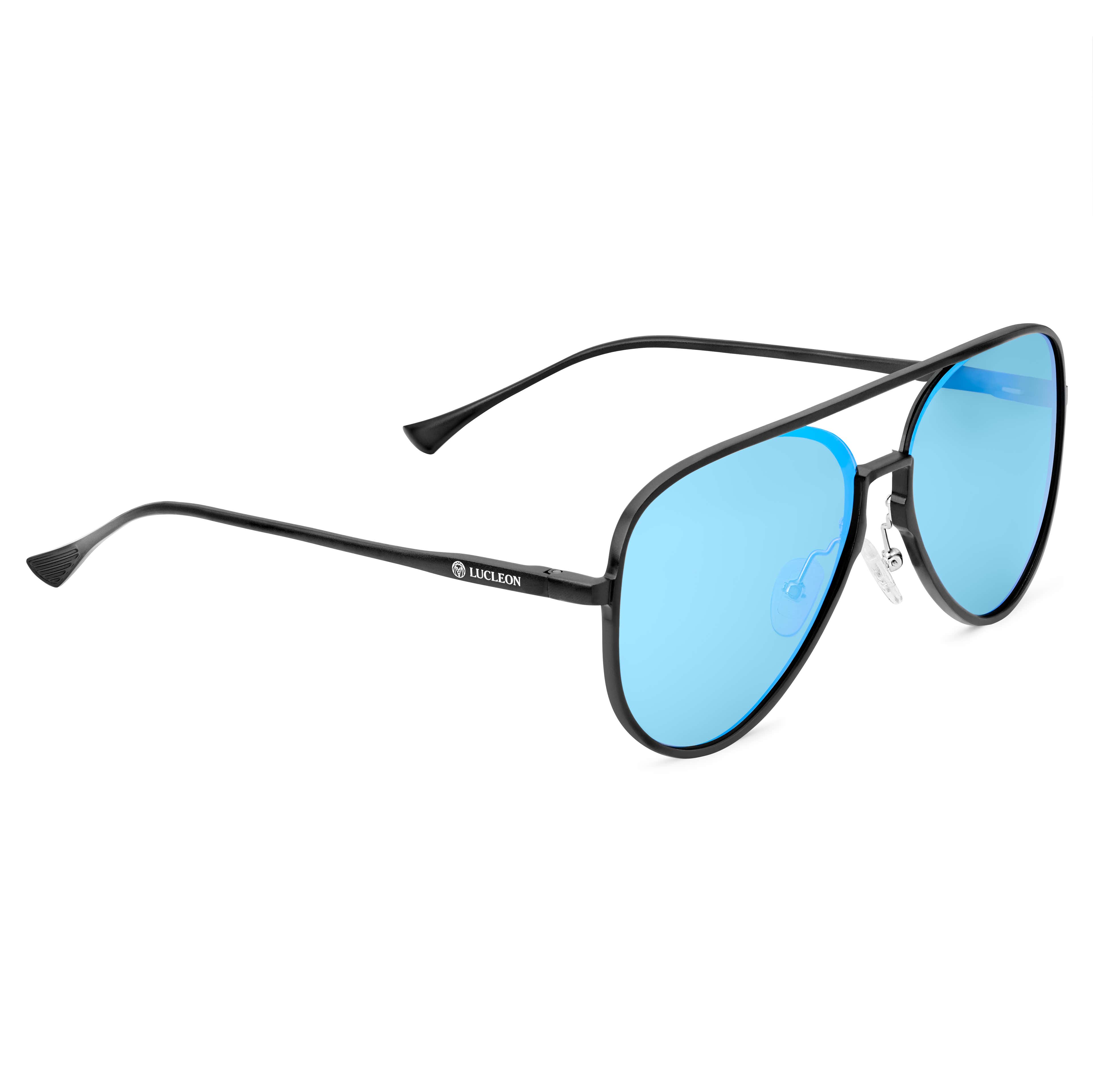 Black Blue Mirror Polarised Aviator Sunglasses - 3 - gallery