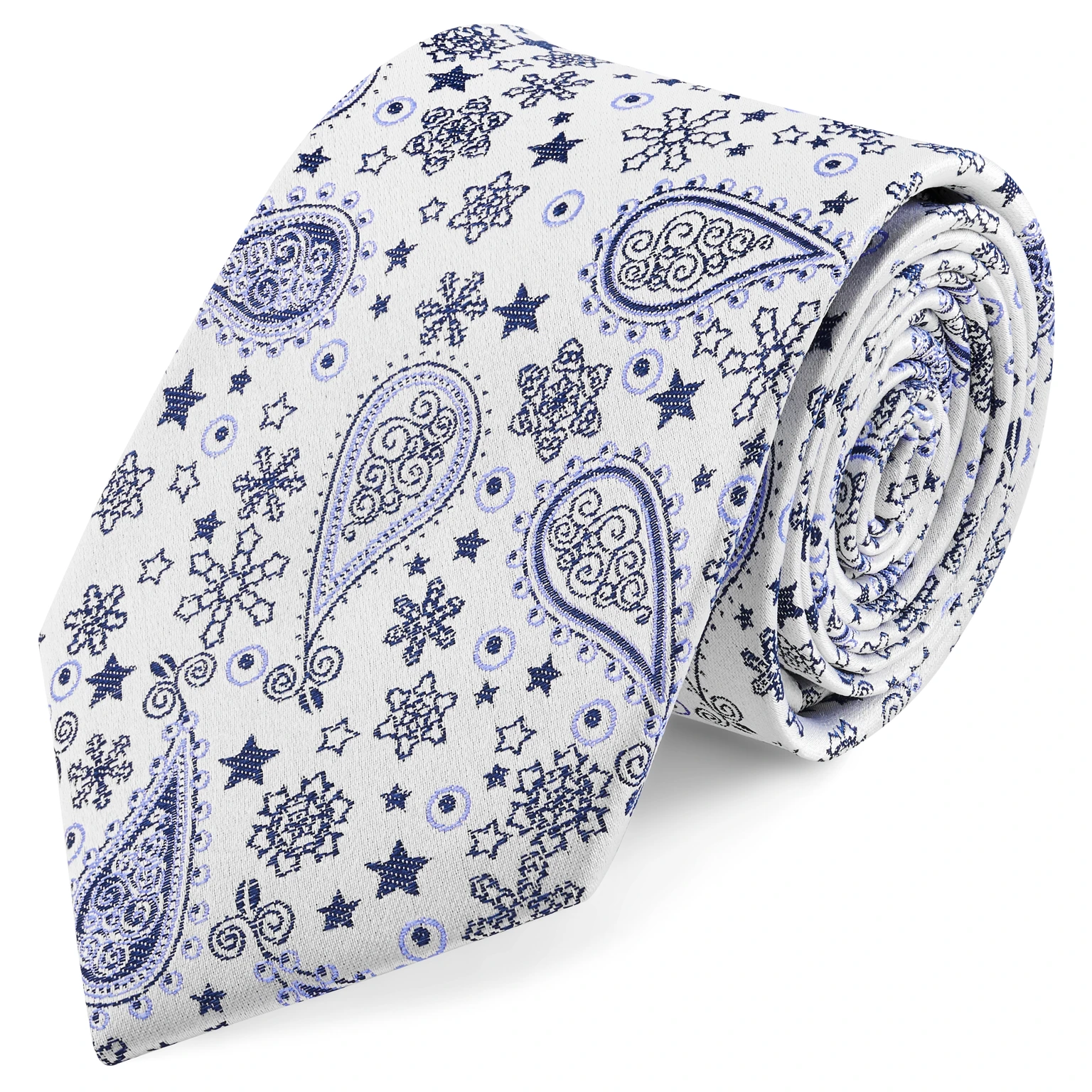 Cravatta in seta bianca e blu con motivo paisley | 8 cm Cravatta in seta bianca e blu con motivo paisley | 8 cm