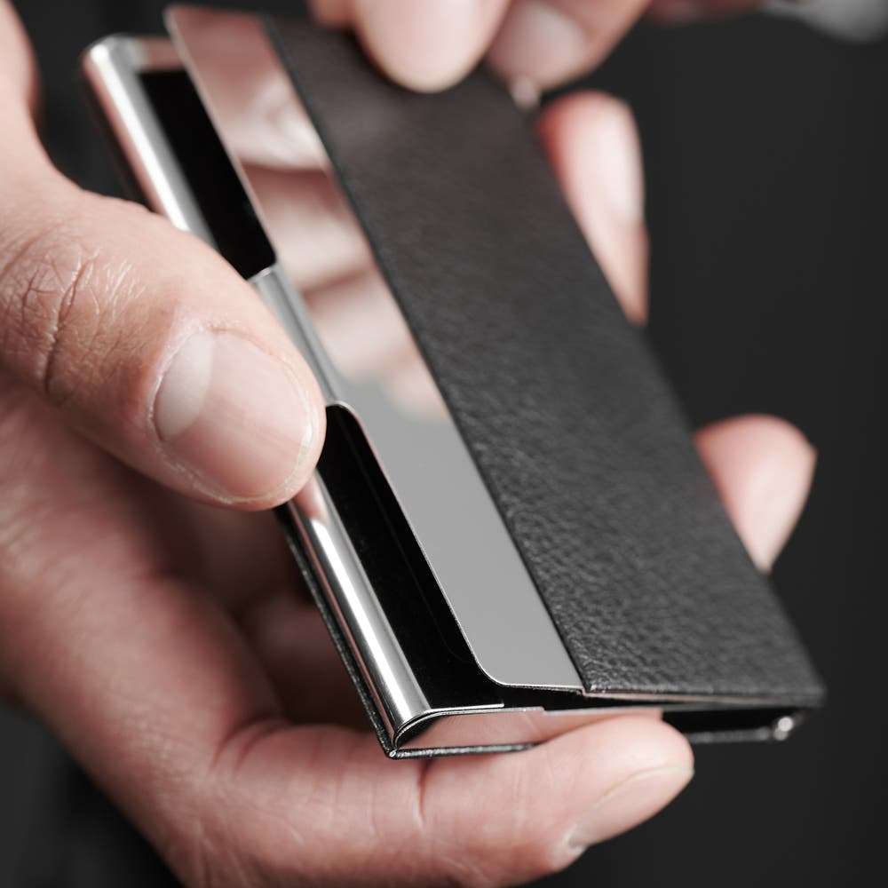 hover: Stylish Black Leather Credit Card Holder hover: Stylish Black Leather Credit Card Holder
