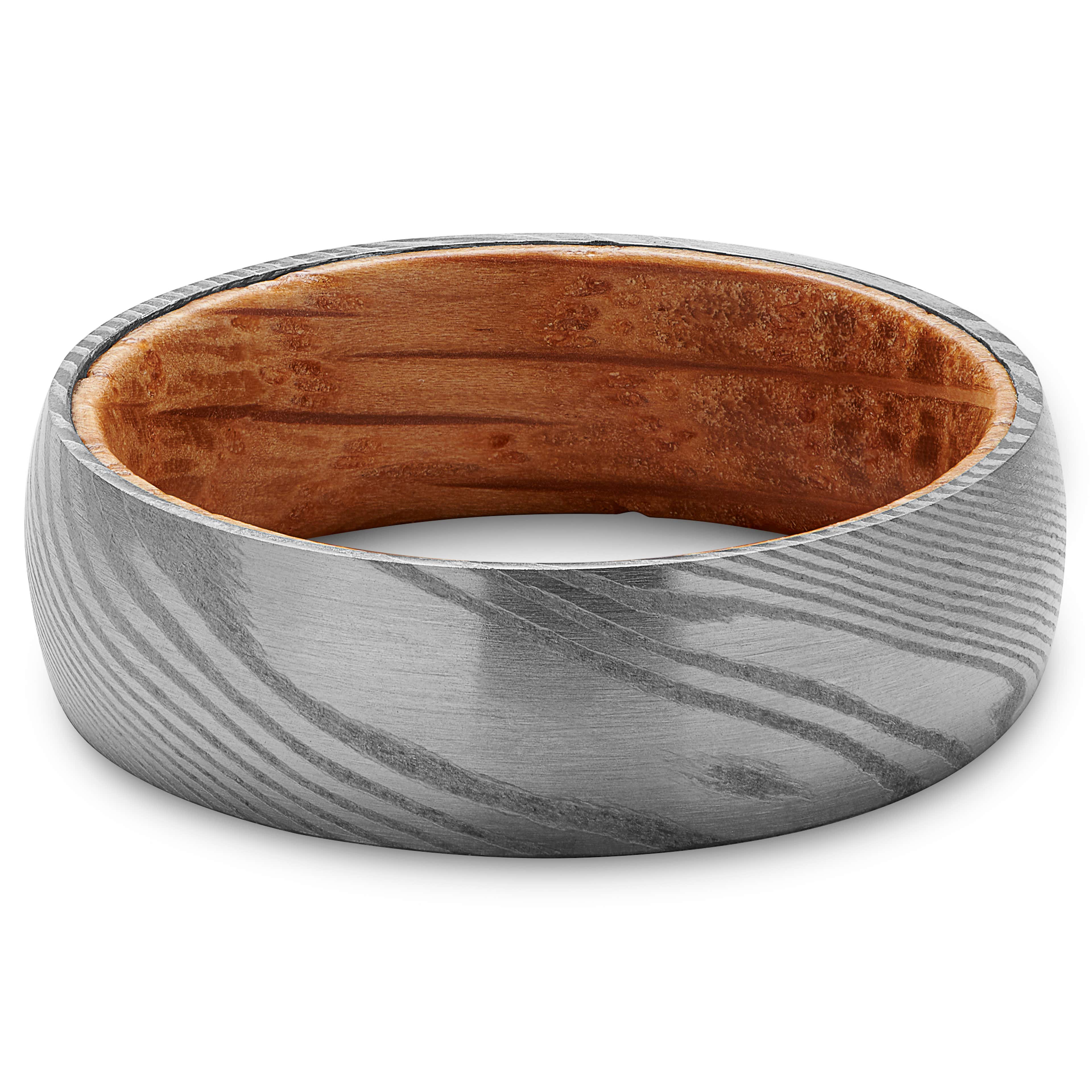 Tyson Damascus Steel and Wood Ring - 2 - hover gallery