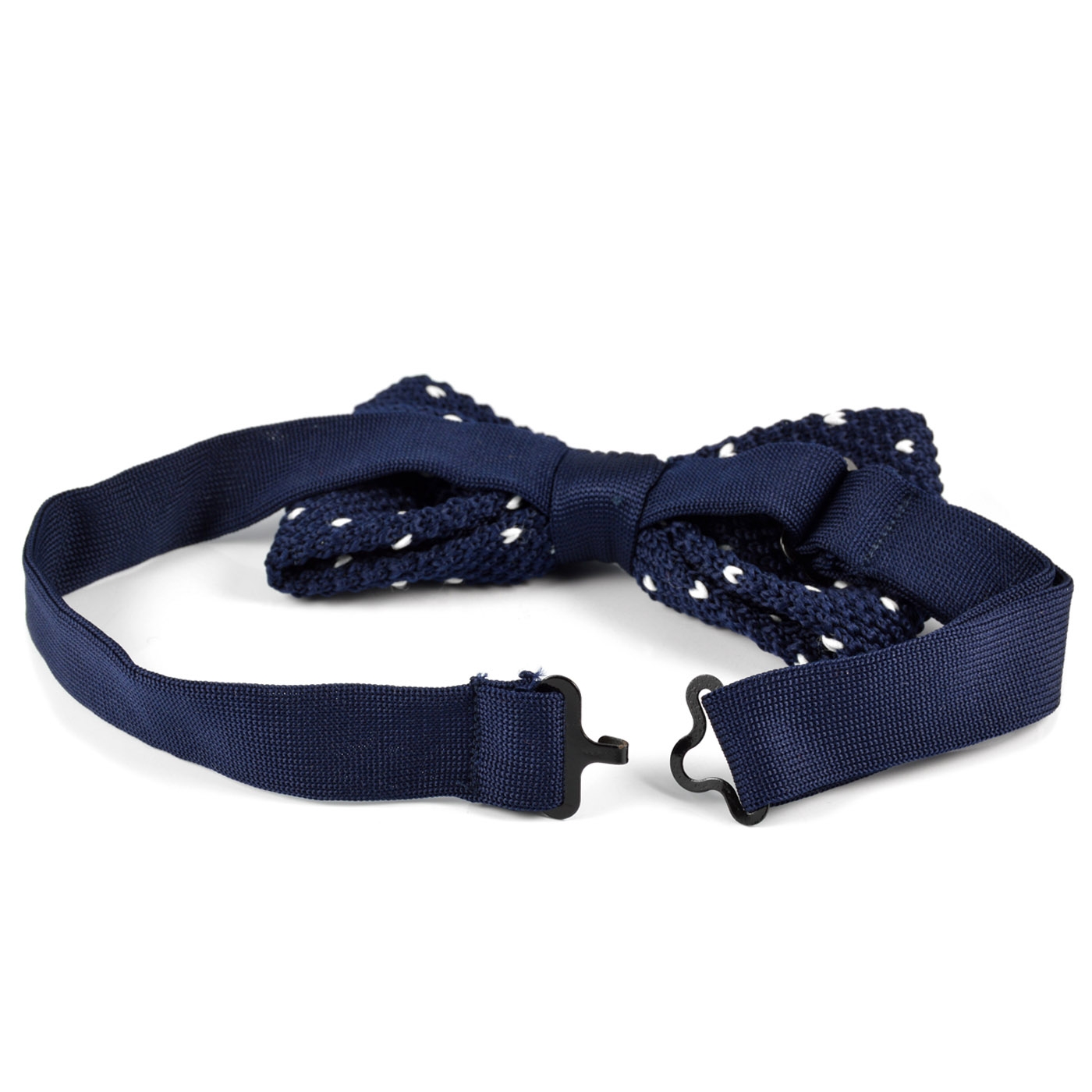 Nœud papillon tricoté à pois bleu et blanc - 3