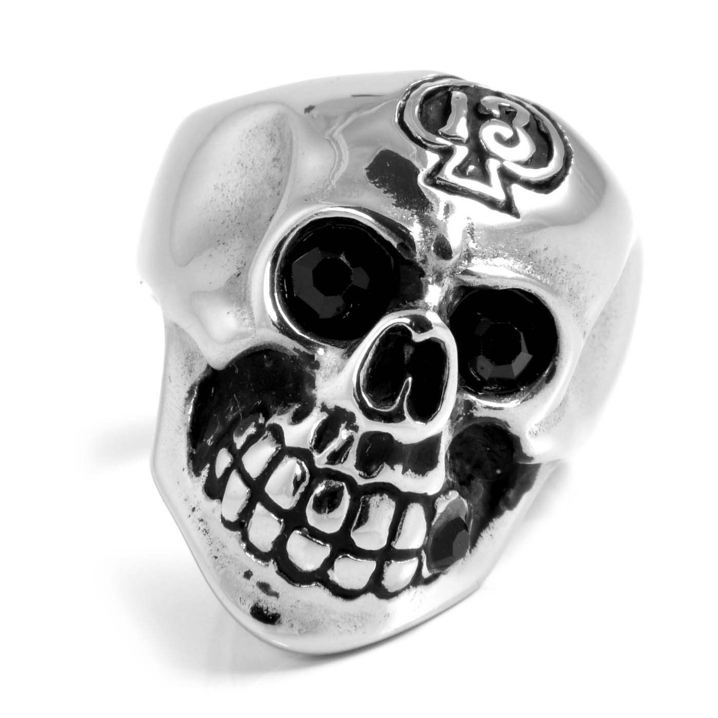 Bague en acier Tête de mort zircon noir - 2