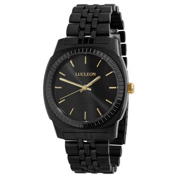 Major | Black Stainless Steel Minimalist Watch With Black Dial & Gold-Tone Hands