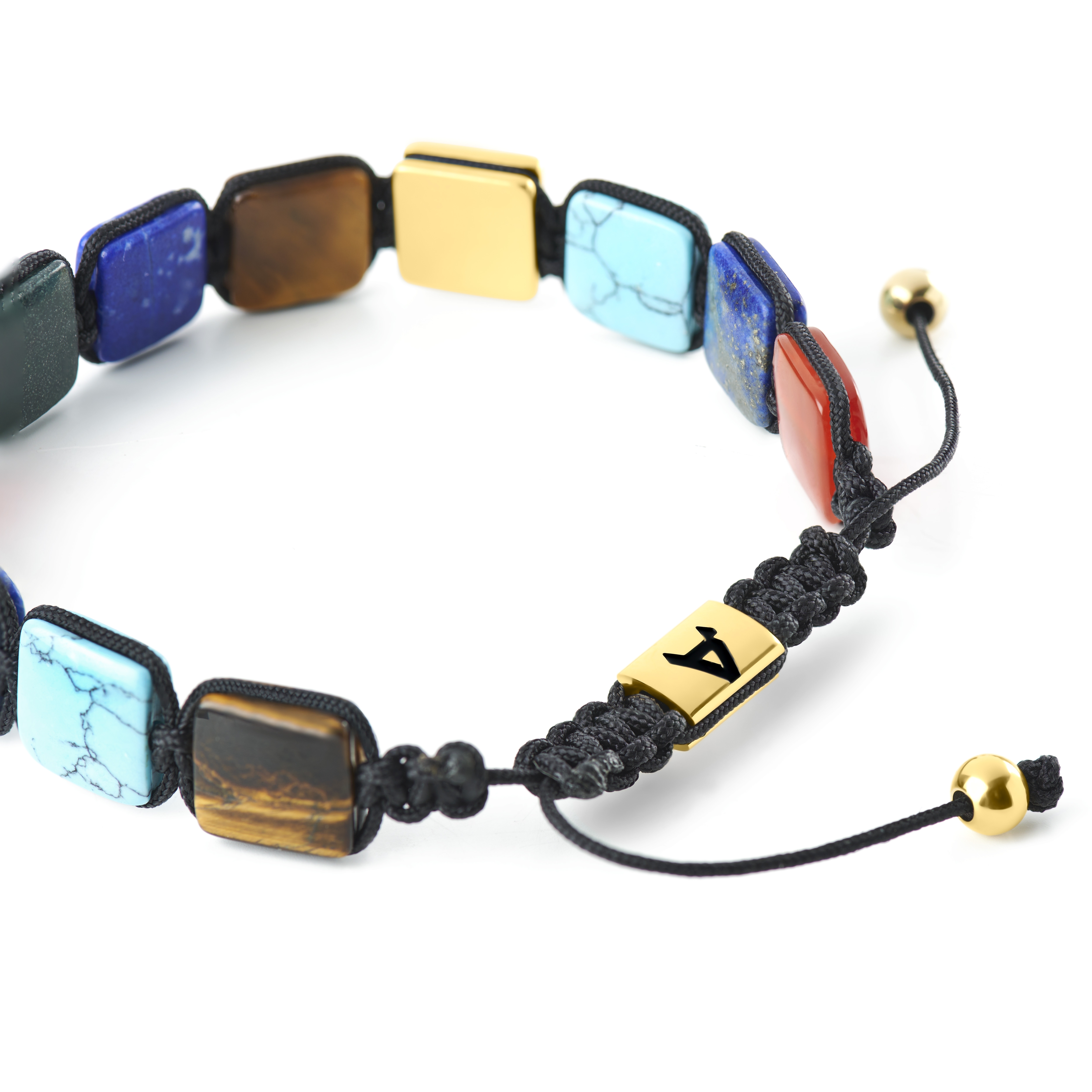 Elysian | Gulltonet Armbånd av flate flerfargede natursteiner - 3