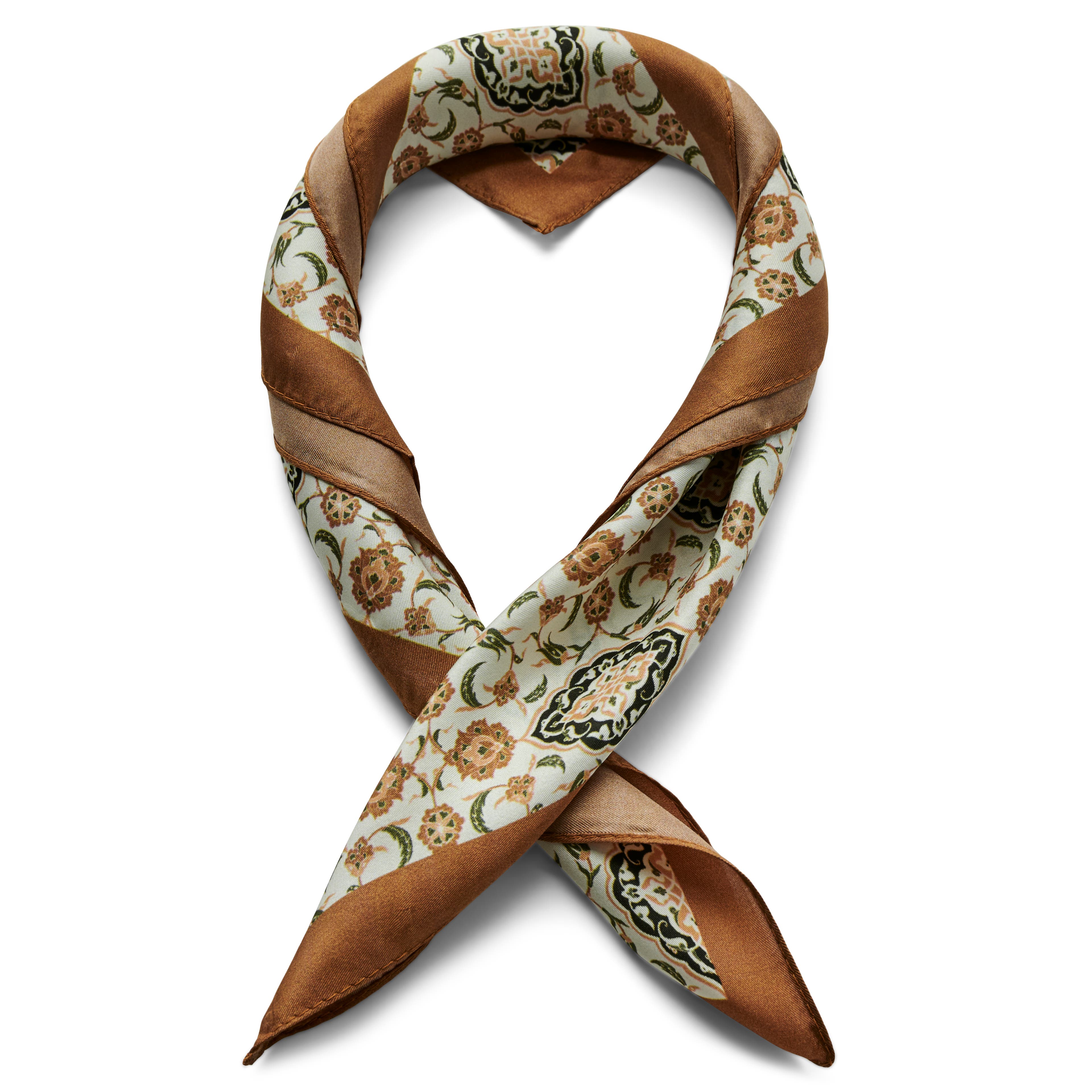 Brux | Brown, White & Green Vintage Floral Silk Neckerchief
