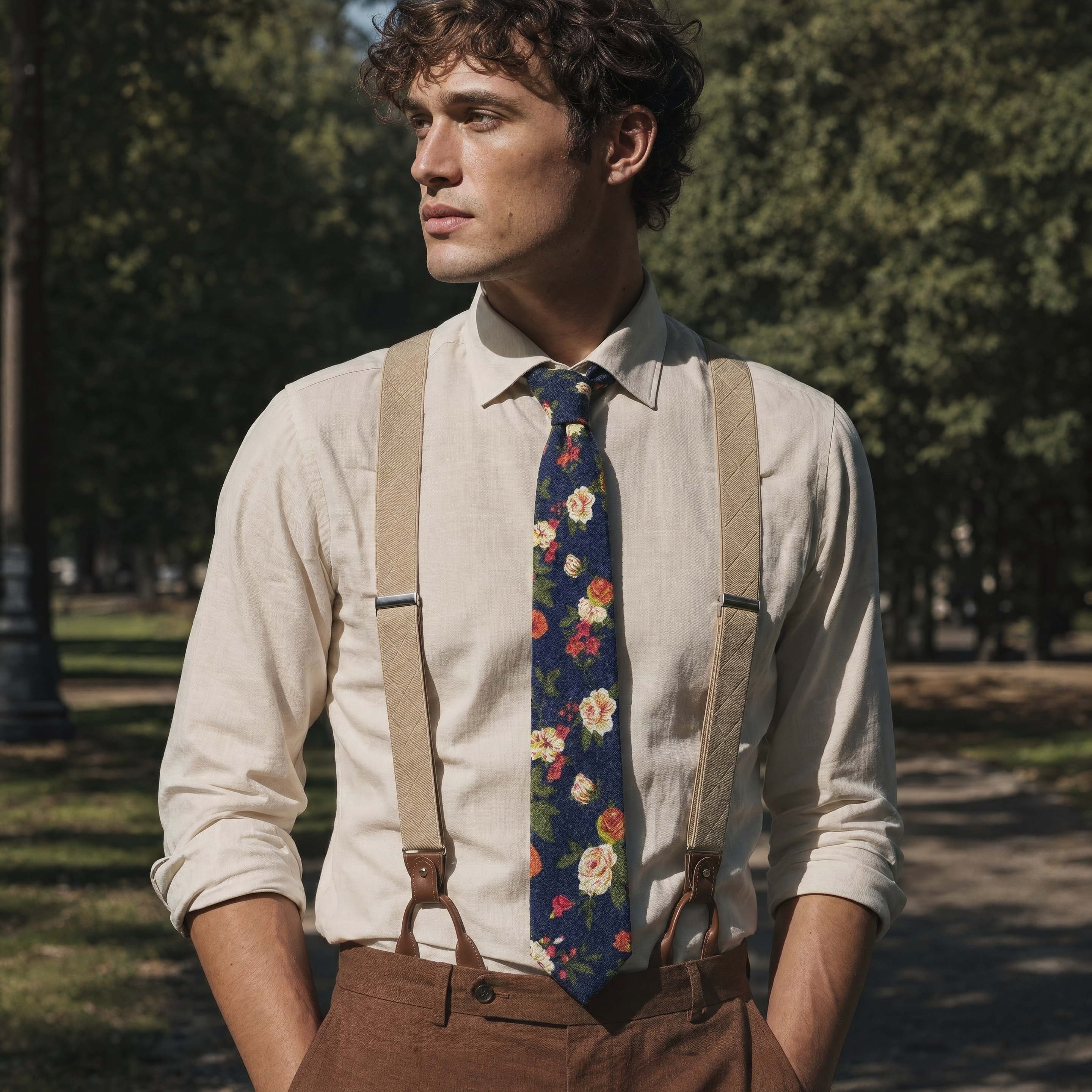 Vexel | Sand Diamond-Patterned X-back Suspenders - 3