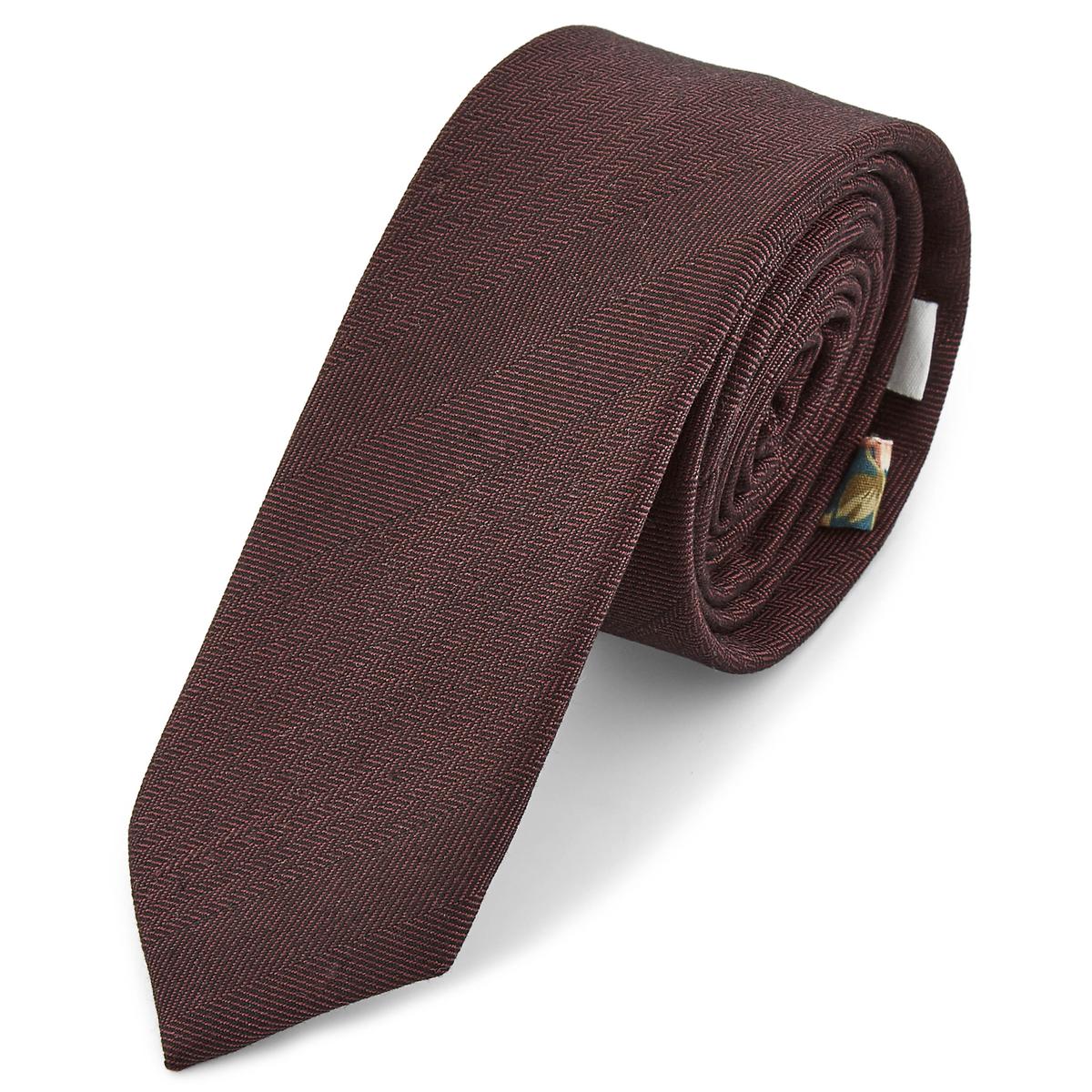 Cravatta Uomo In Tweed Marrone A Spina Di Pesce | King & Priory Vintage Con Fantasia Quadri (Larghezza 7,5 Cm)