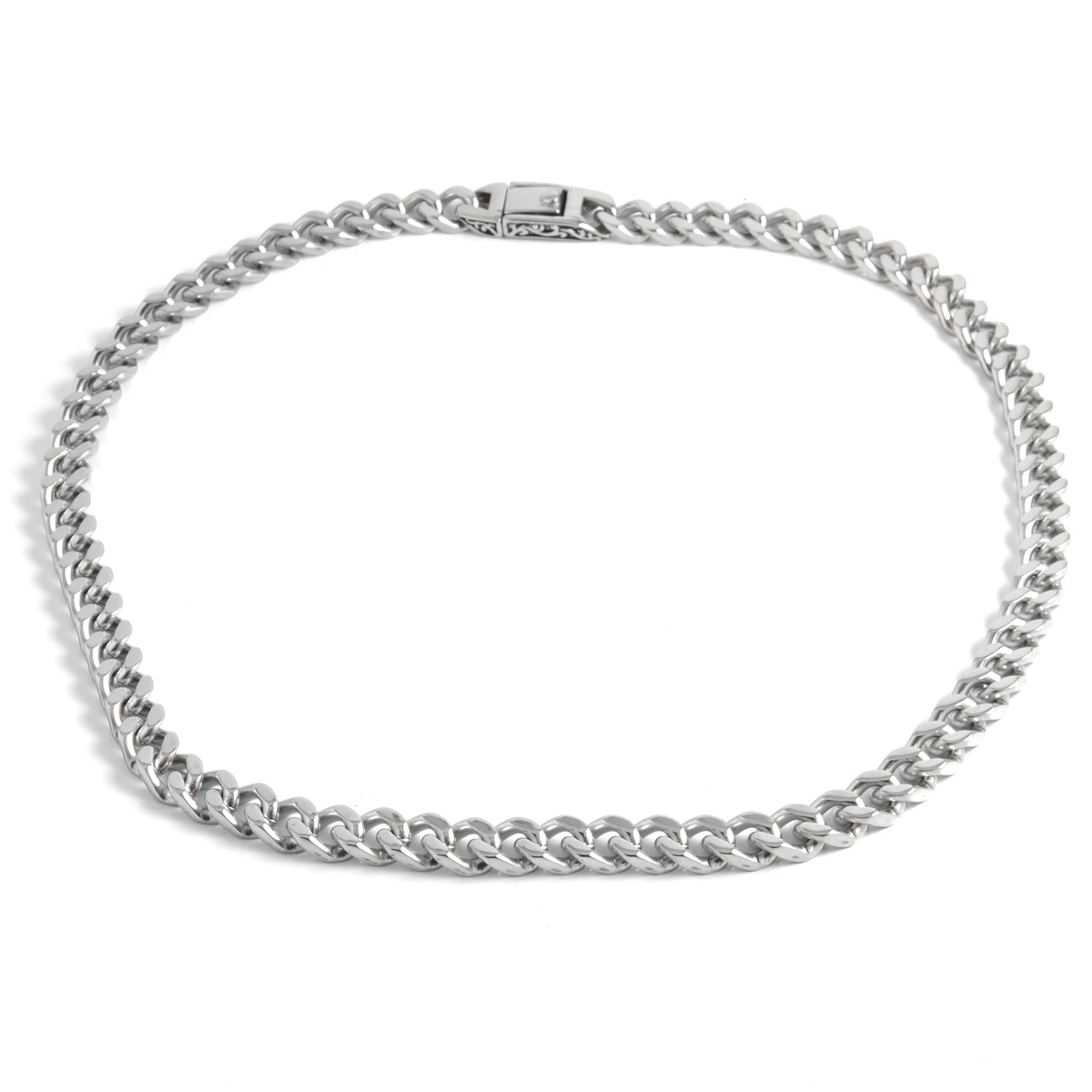 10 mm Silver-Tone Stainless Steel With Unique Lock Cuban Chain Necklace