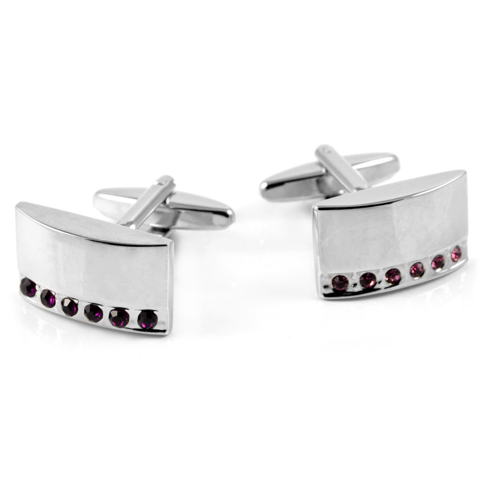 Ασημί Μανικετόκουμπα Amethyst Zirconia - 1