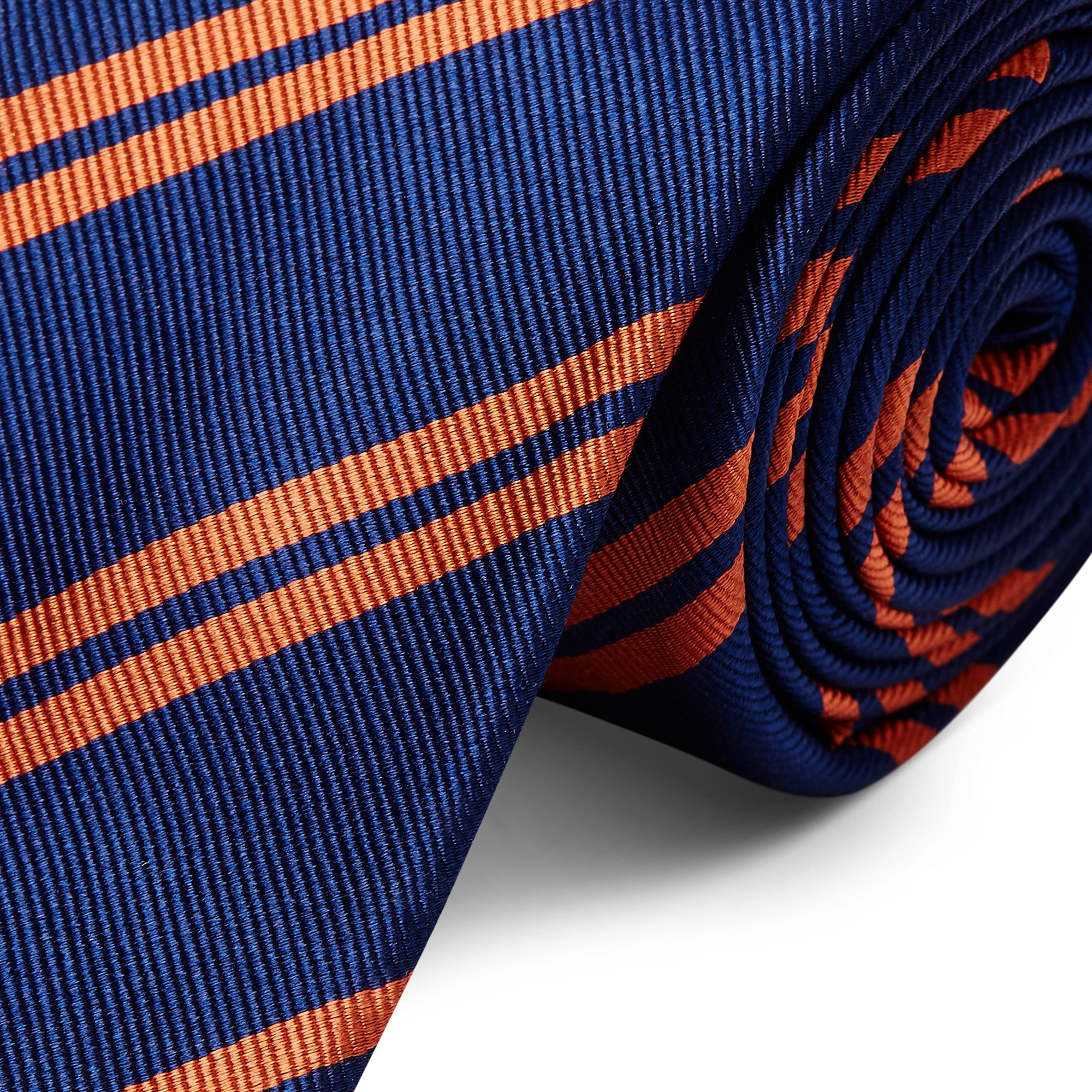 Gravata em Seda Azul Escura com Risca Dupla Laranja de 6 cm - 2