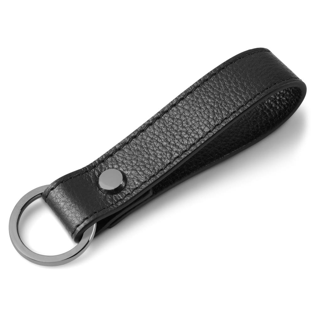 hover: Short Black Full-Grain Leather Keychain hover: Short Black Full-Grain Leather Keychain