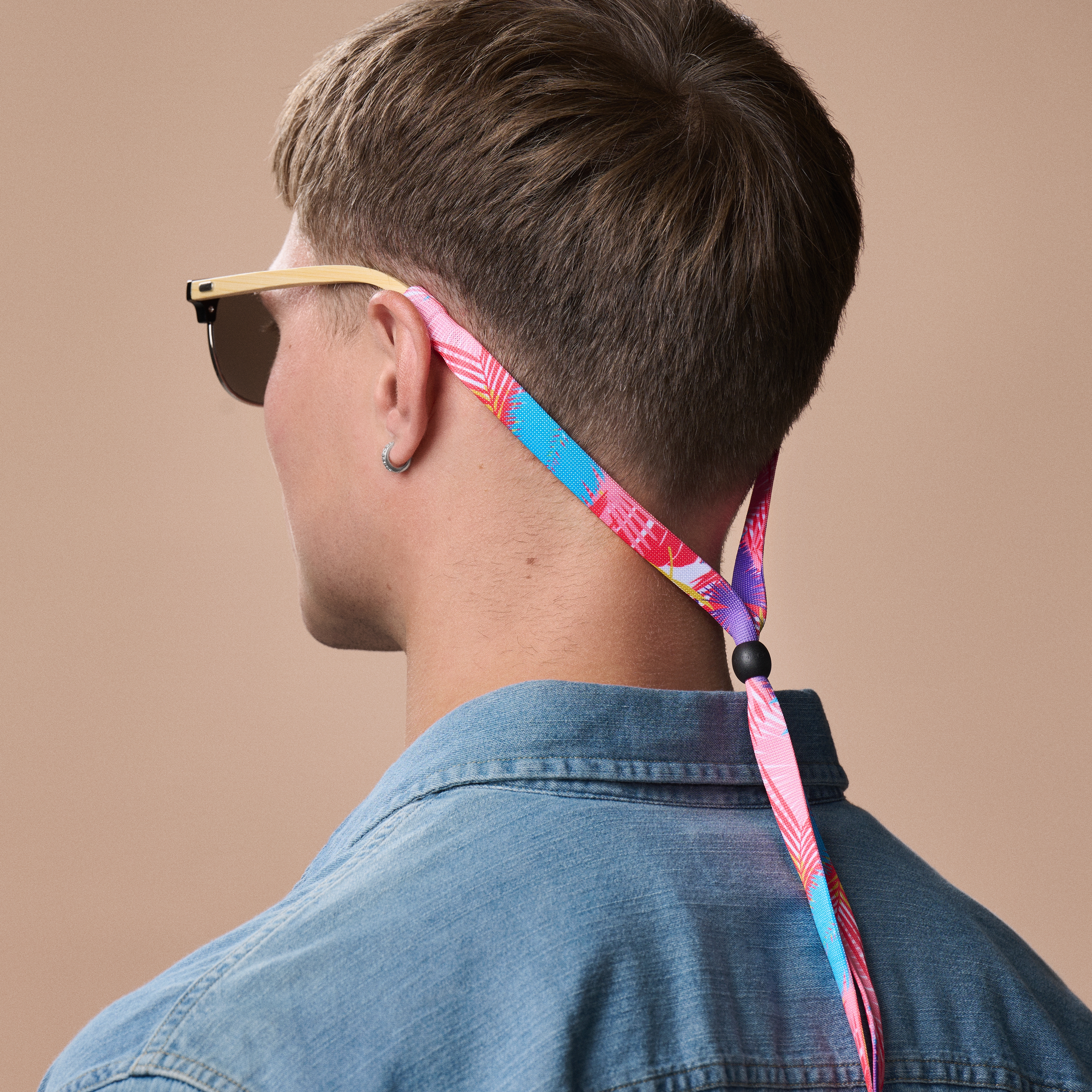 Wide Pink, Blue & Leather Tropical Sunglasses Strap - 2