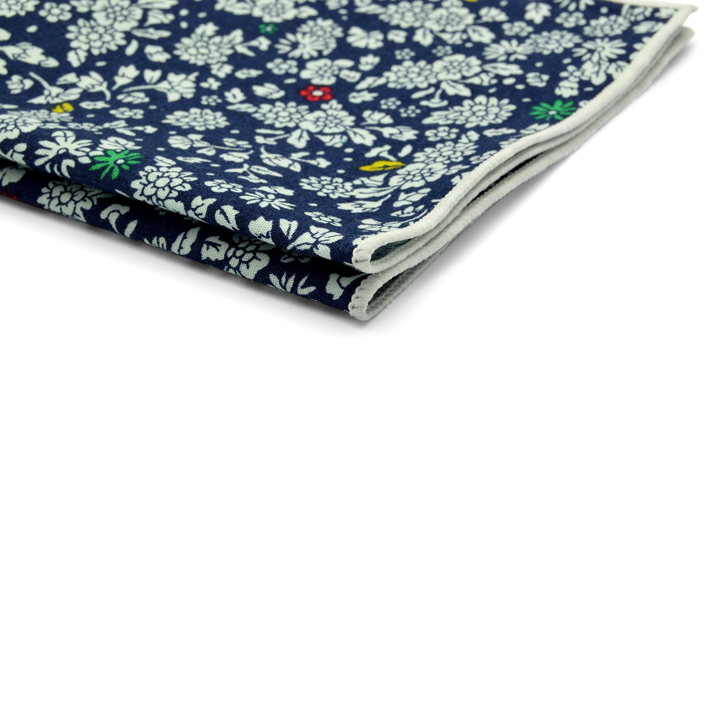 Pañuelo de bolsillo de algodón azul con diseño floral  - 2