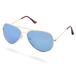 Gold-Tone & Light Blue Aviator Sunglasses