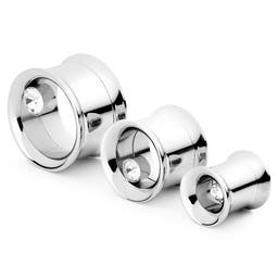 Silver-Tone Stainless Steel & Zirconia Screw-Fit Tunnel Earring