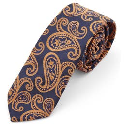 Navy & Orange Paisley Polyester Tie