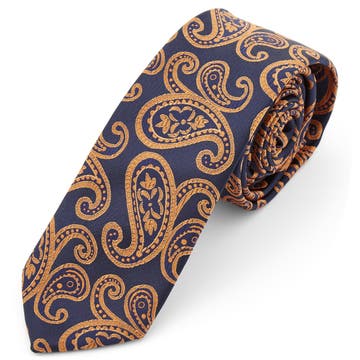Navy & Orange Paisley Polyester Tie Navy & Orange Paisley Polyester Tie