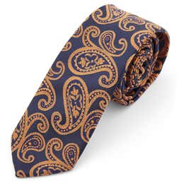 Paisley Polyester Krawatte In Marineblau & Orange 