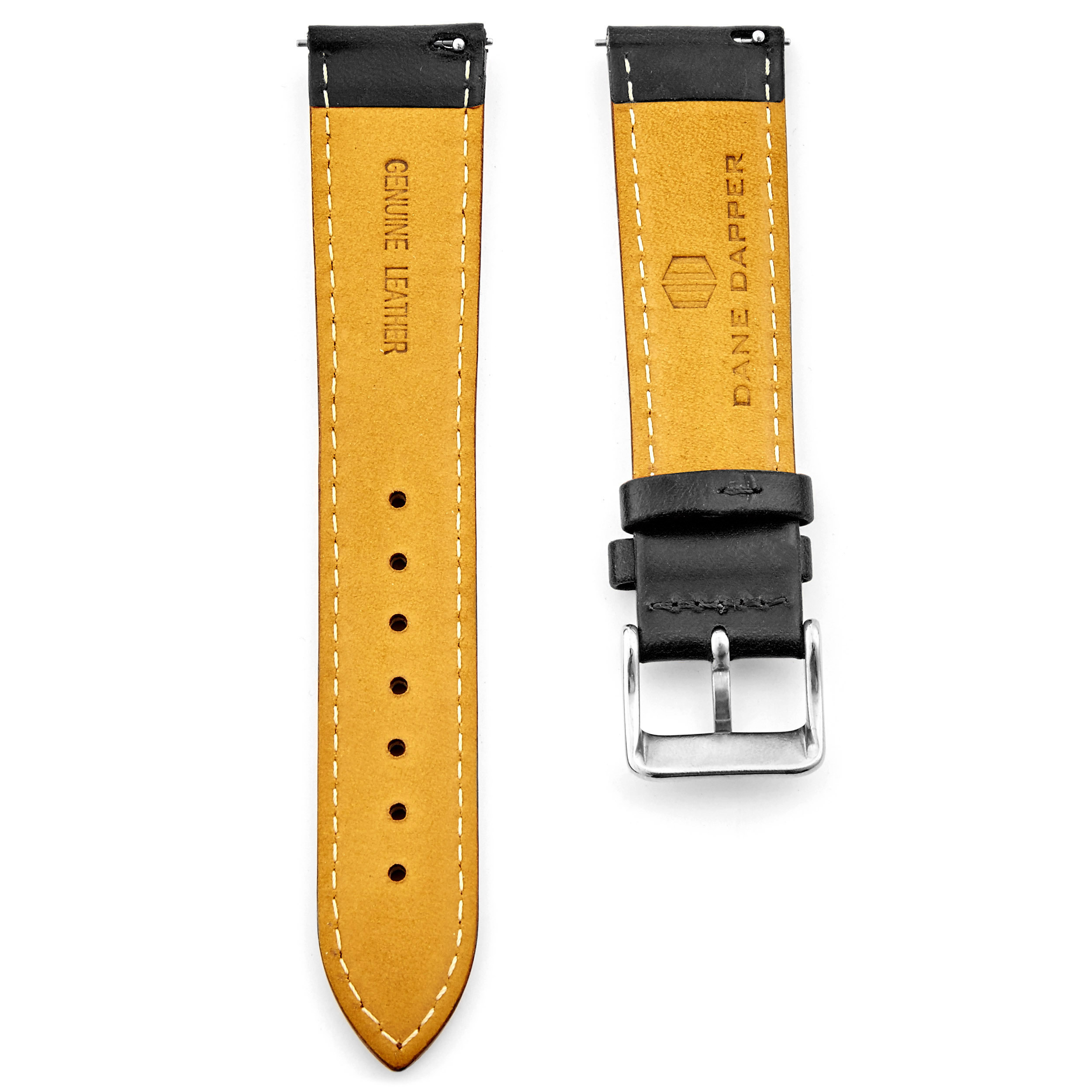 Vintage Black & Silver Leather Watch Strap - 3