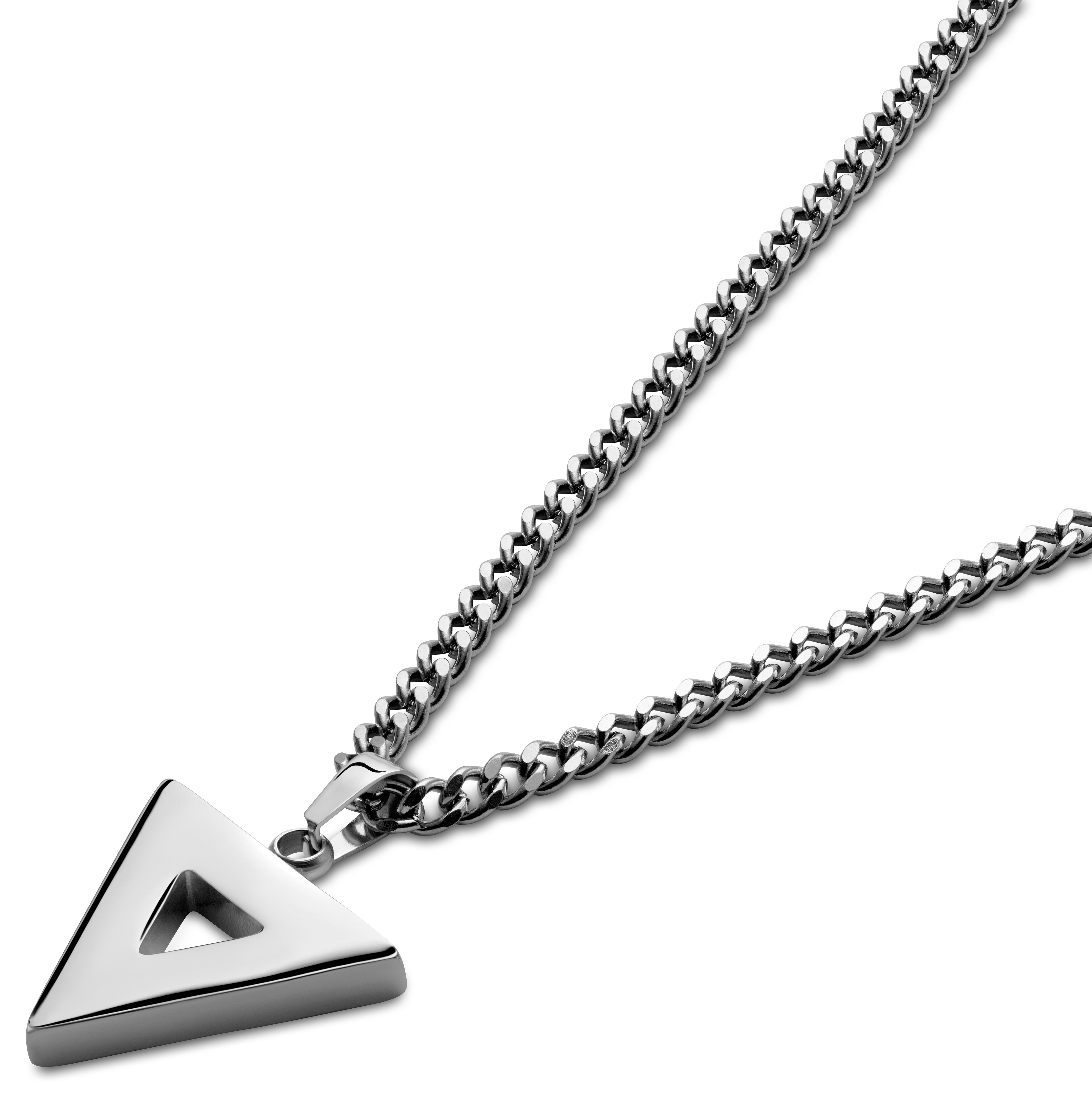 Cruz | Sudraba krāsas nerūsējošā tērauda un tīģeracs akmens kaklarota ar trīsstūra piekariņu - 4