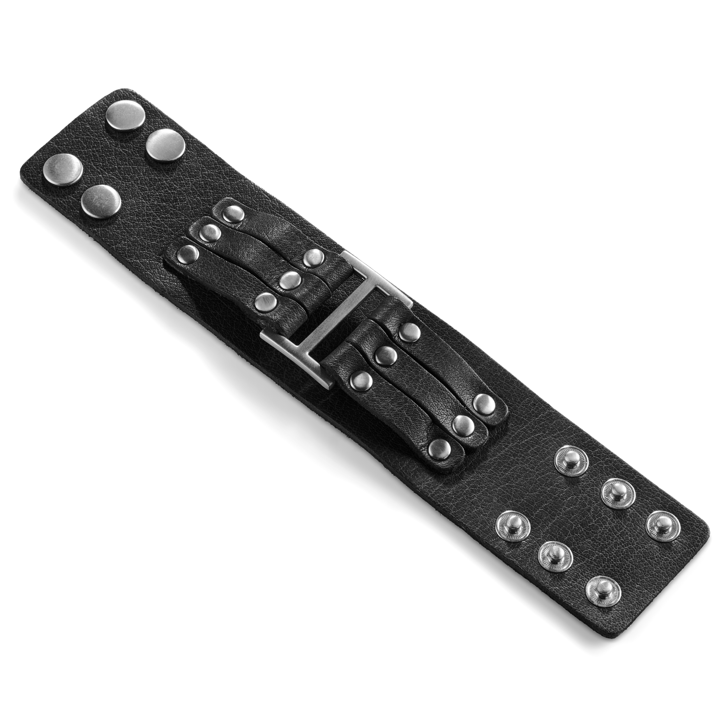 Gladius | Bredt svart armbånd av fullnarvet bøffelskinn - 6