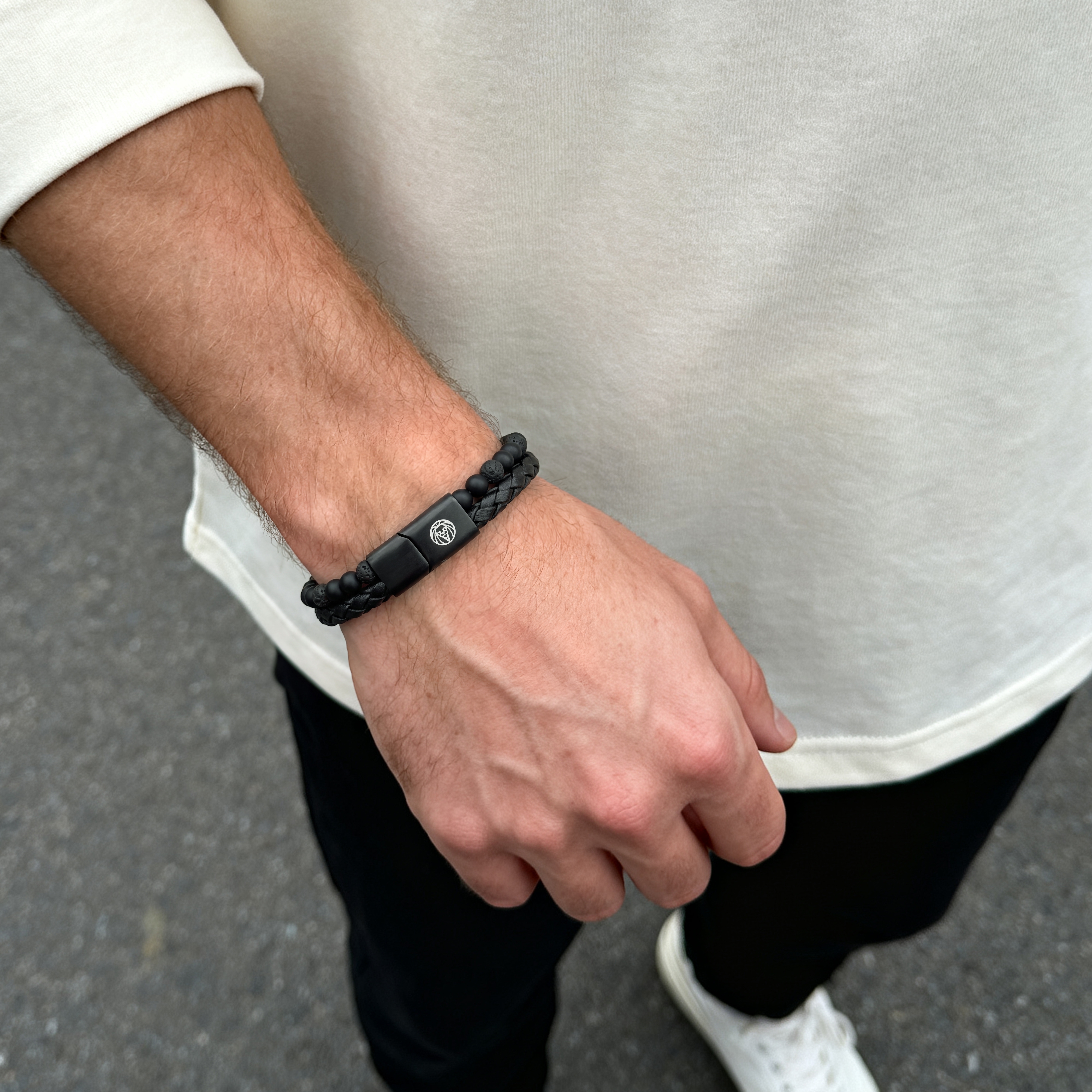 Icon Armbånd med Sorte Lavasten & Læder - 4