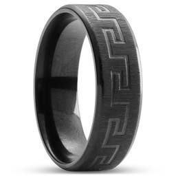 7mm prsten s motivem meandr z nerezové oceli v černé barvě gunmetal