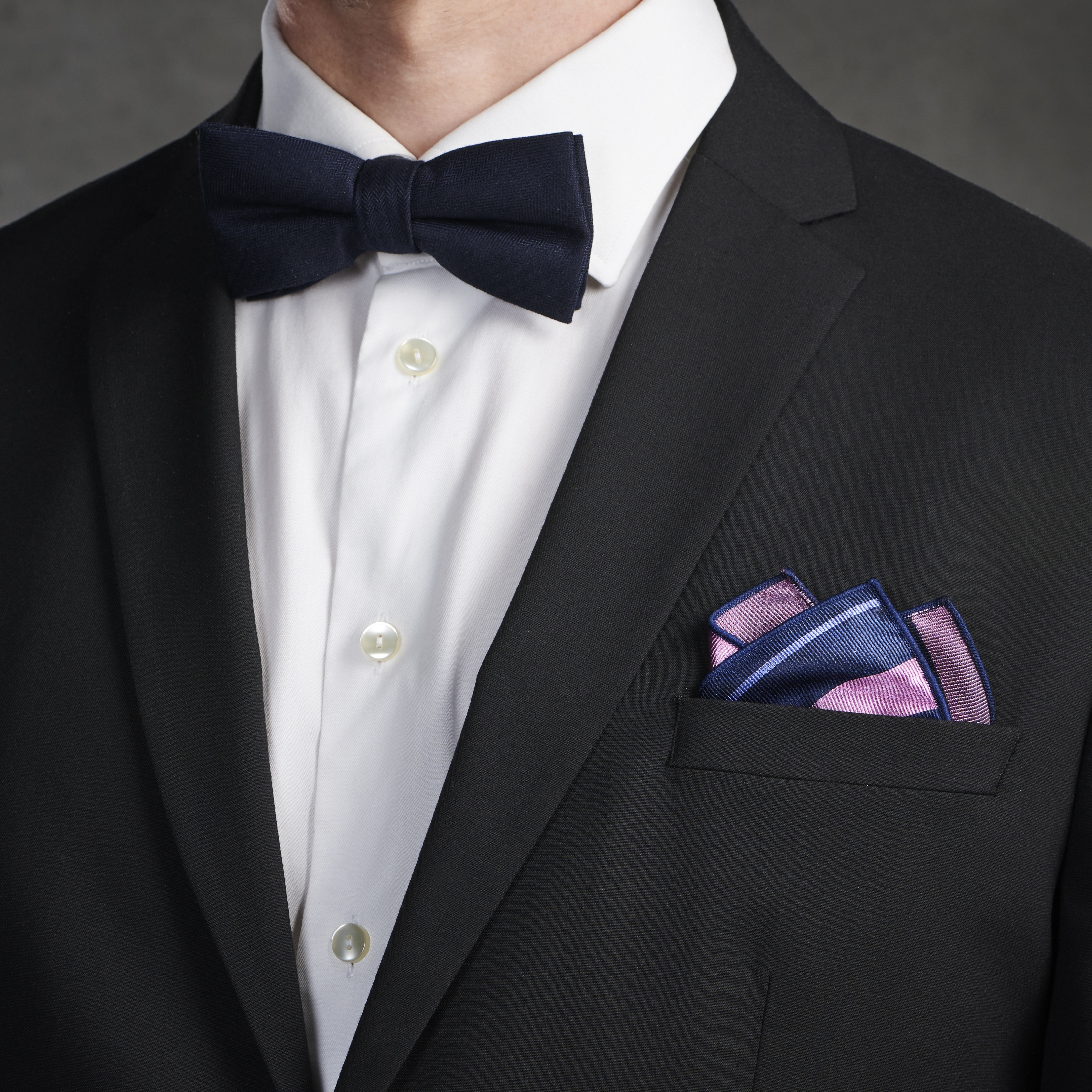 Navy Blue, Pink & Pastel Blue Striped Silk Pocket Square - 3