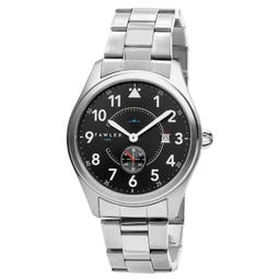 Aviator | Silver-Tone Stainless Steel Aviator Watch With Black Dial, White Numbers & Arms