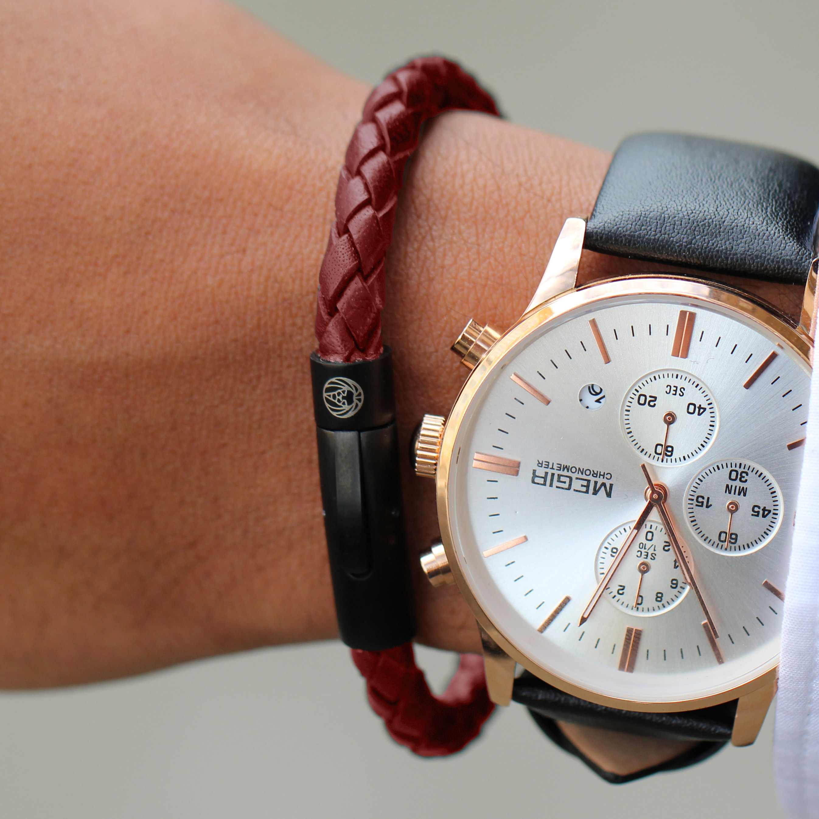 Bordeaux & Black Leather Bracelet - 6