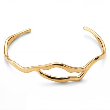 Magma | 15mm Gold-Tone Stainless Steel Wavy Cuff Bracelet Magma | 15mm Gold-Tone Stainless Steel Wavy Cuff Bracelet