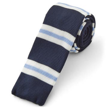 Blauwe gestreepte gebreide stropdas