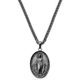 Sanctus | Vintage Silver-Tone Stainless Steel Miraculous Medal Wheat Chain Necklace