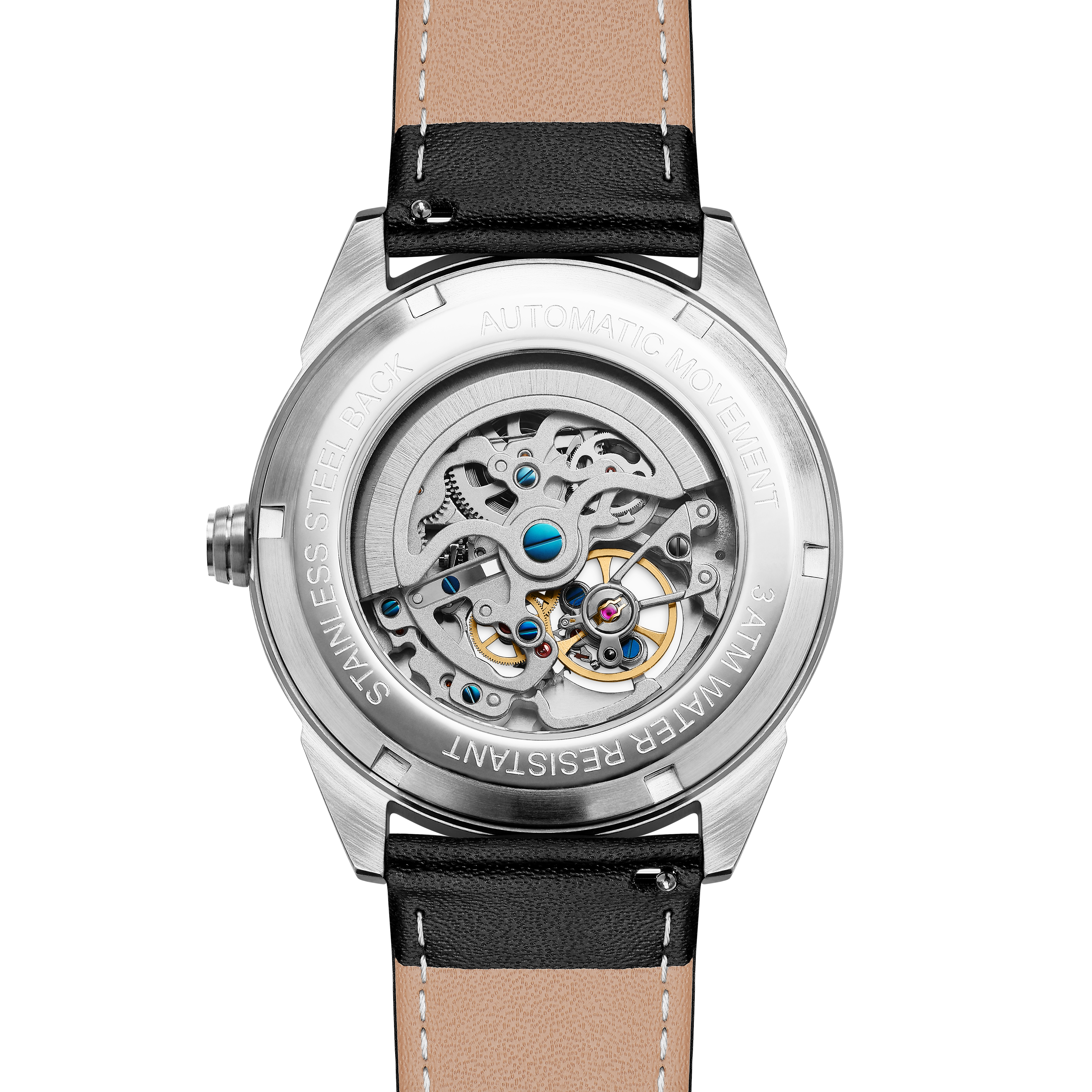 Cor | Silver-Tone Stainless Steel Skeleton Watch With Black Dial - 8