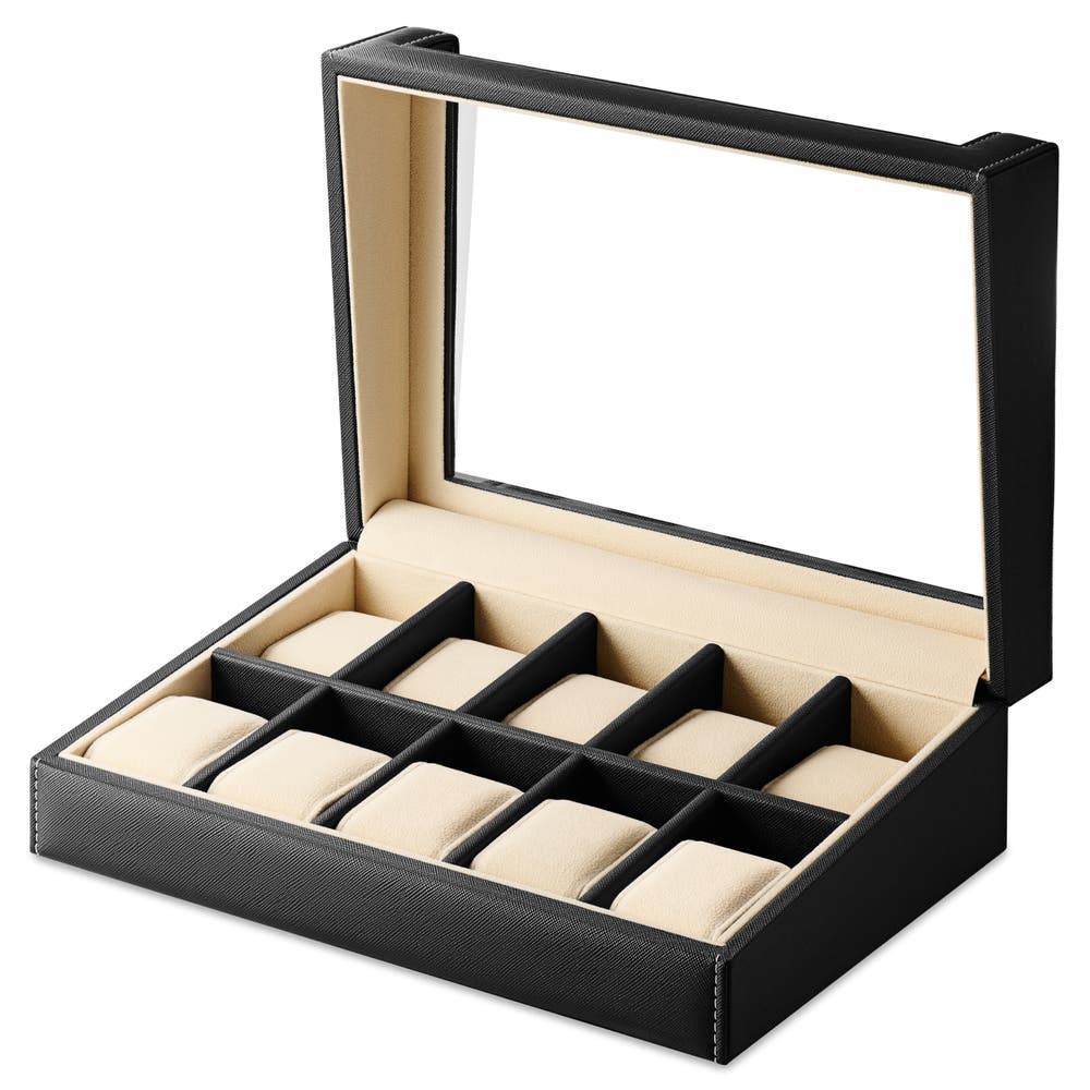 hover: 10 Slot Black Leather Watch Box hover: 10 Slot Black Leather Watch Box