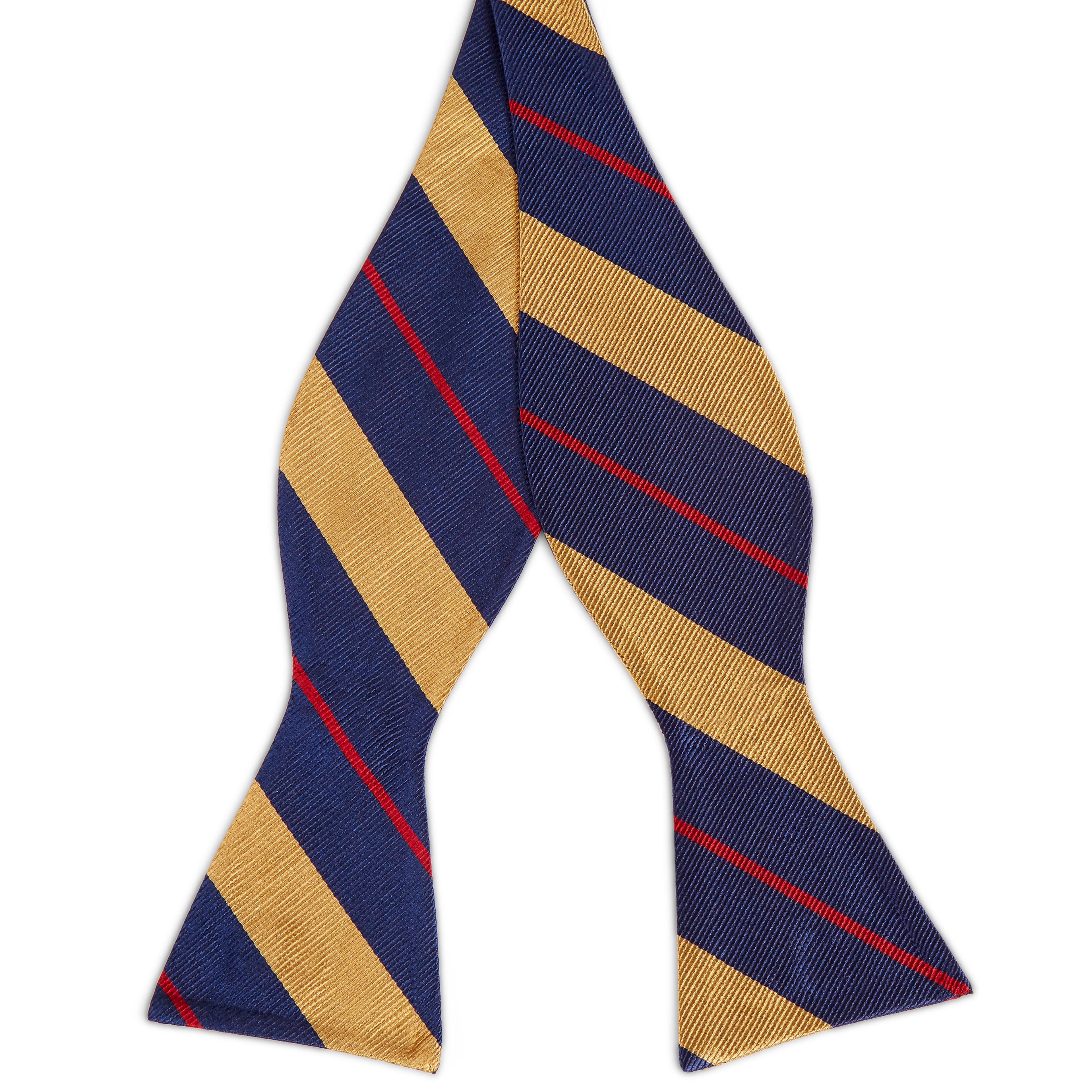Gold & Red Stripe Navy Silk Self-Tie Bow Tie