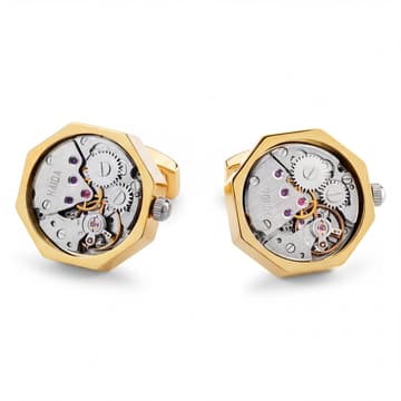 Mechanical Movement Cufflinks – Gold Case with Silver Dial Mechanical Movement Cufflinks – Gold Case with Silver Dial