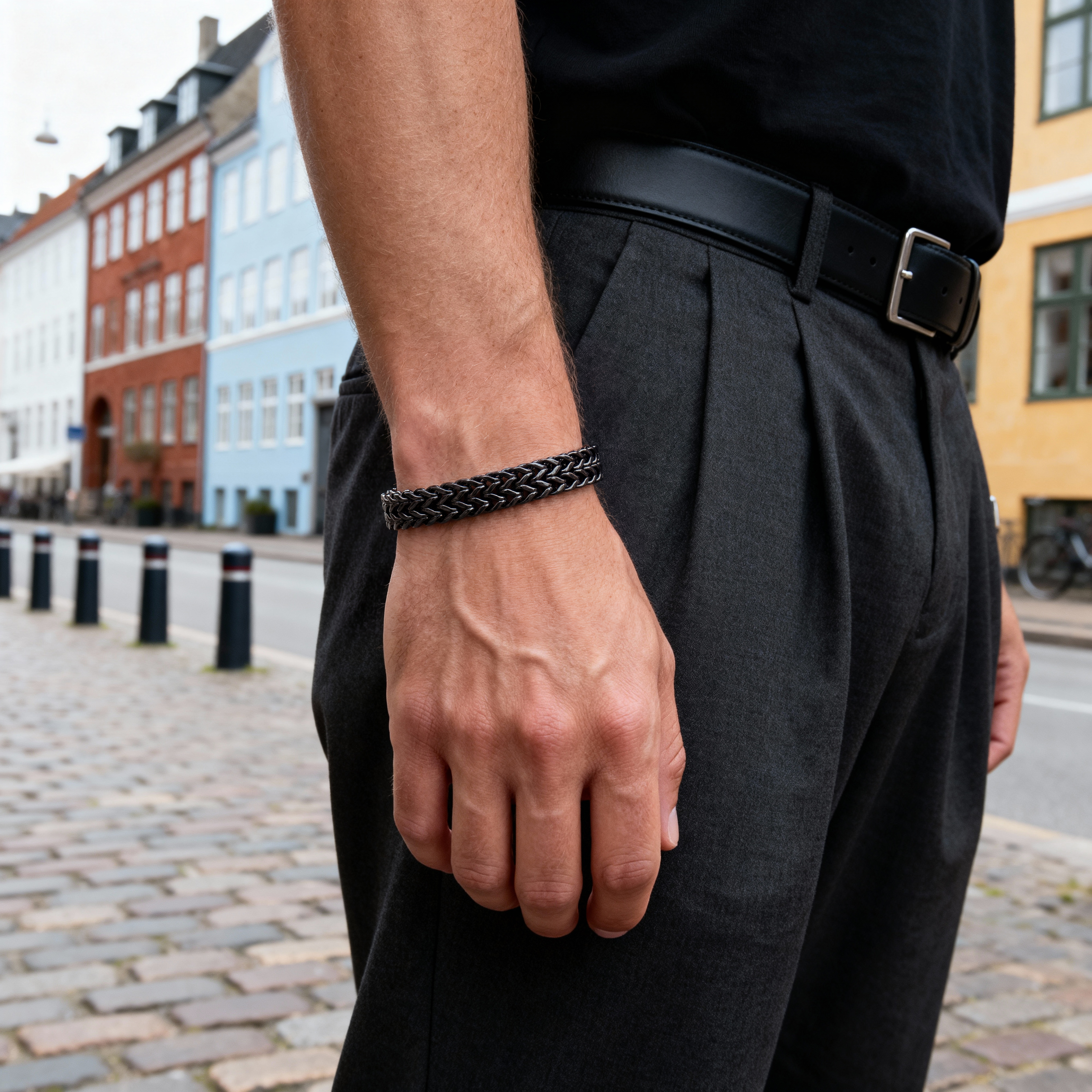 Черна стоманена гривна от верижка тип лисича опашка - 2