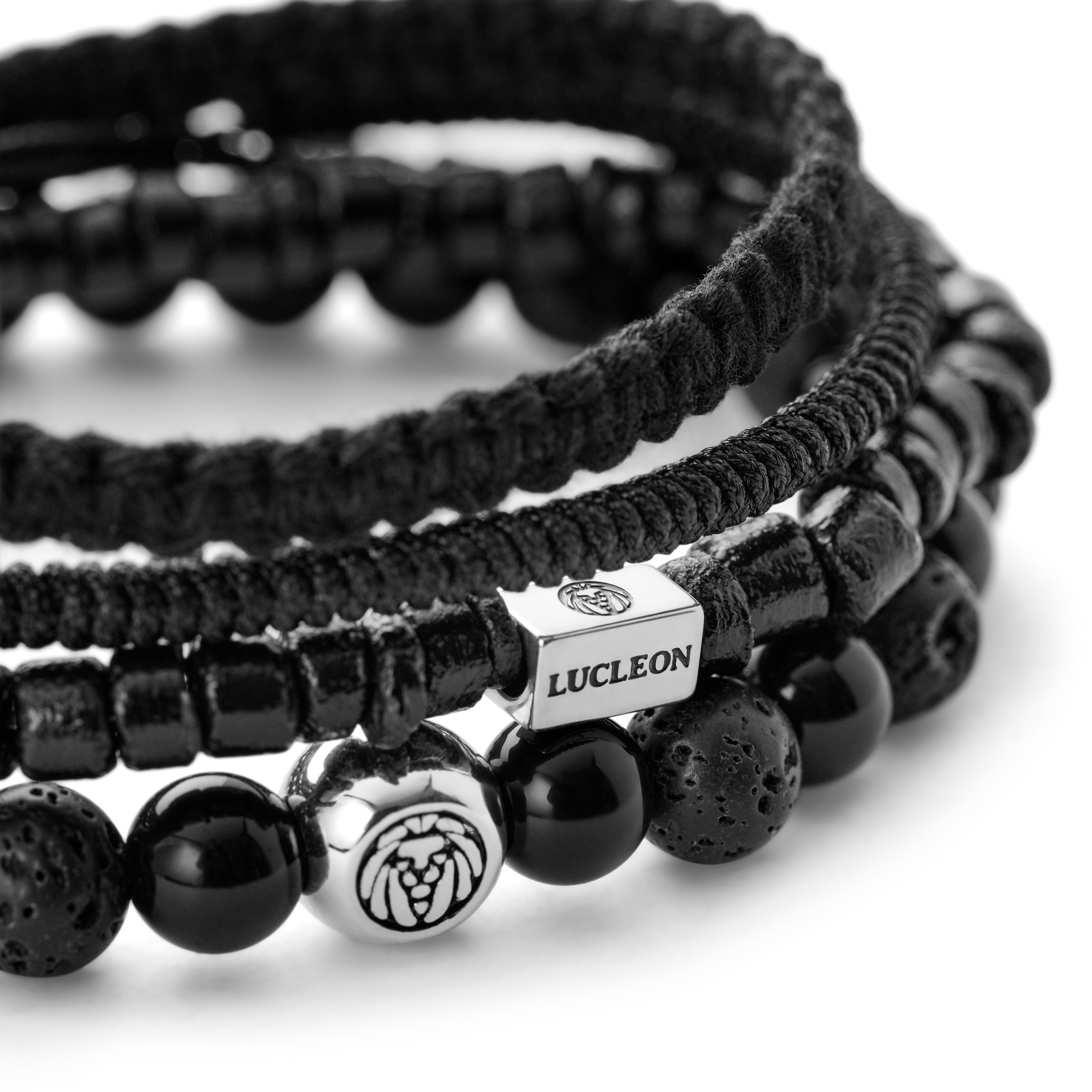 Black Lava Rock, Onyx & Coconut Bracelet Set