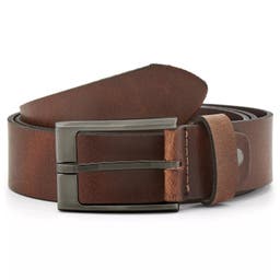 Brown Textured Leather Dress Belt