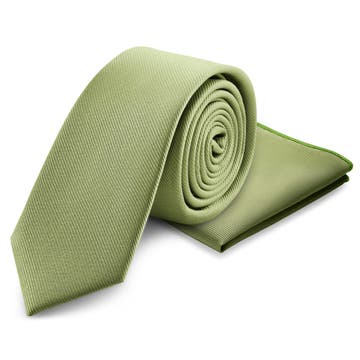 Cravatta e fazzoletto da taschino verde chiaro