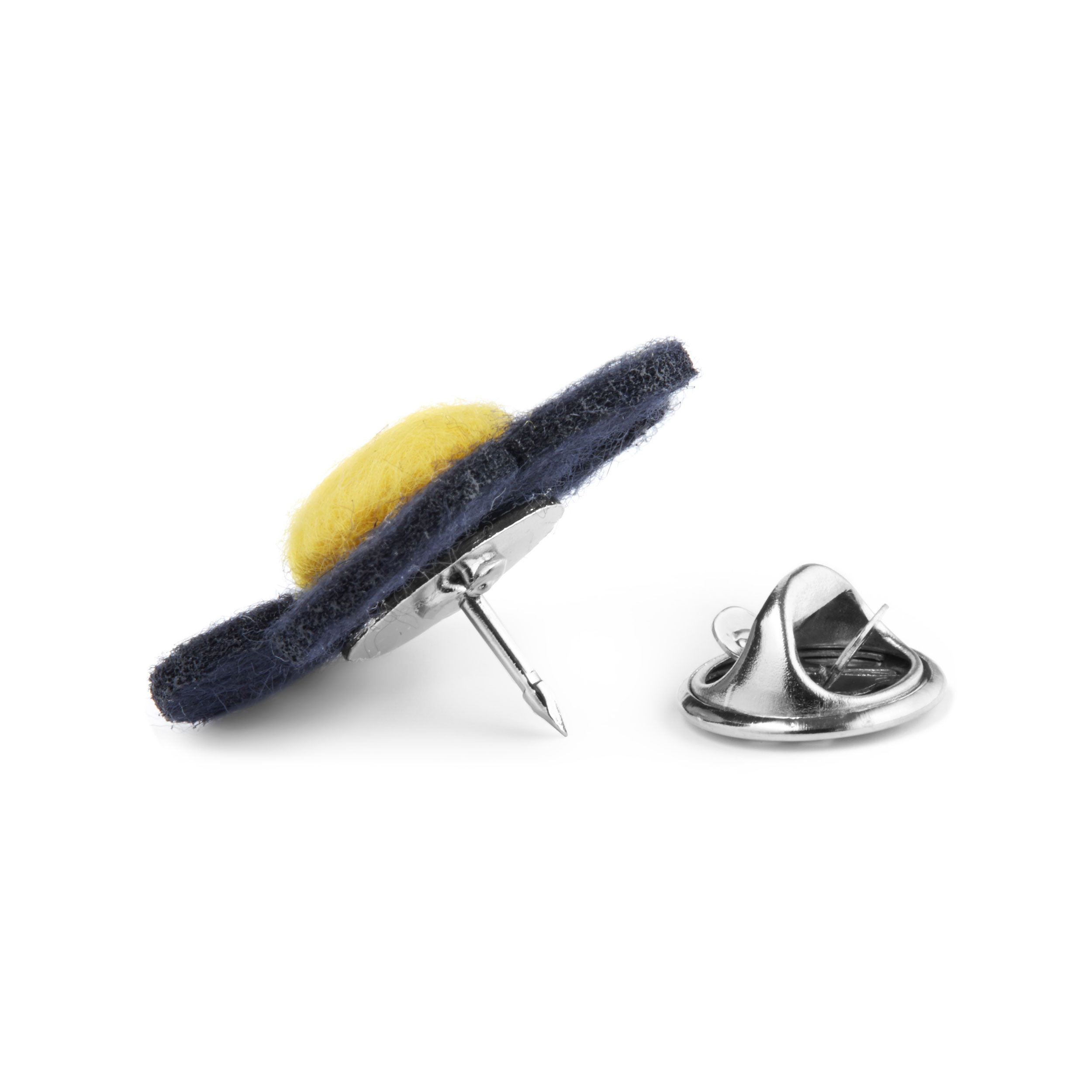 Navy Blue & Lemon Yellow Felt Flower Lapel Pin - 3