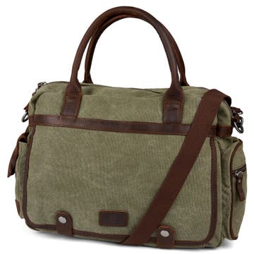Tarpa | Olive Green & Dark Brown Canvas Laptop Bag