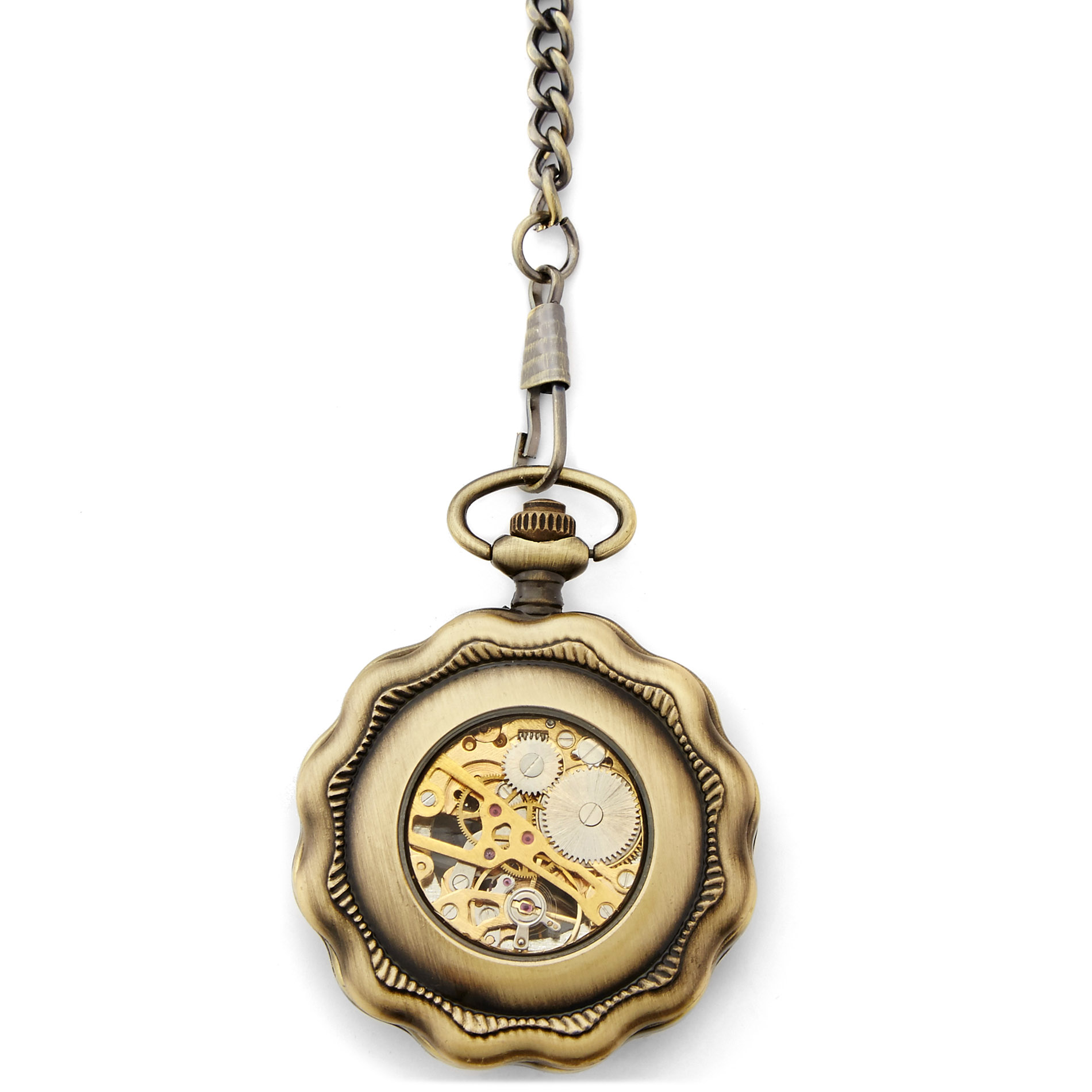 Gold-Tone Skeleton Pocket Watch With Curved Edge, Gold-Tone Movement & Gold-Tone Cable Chain - 2