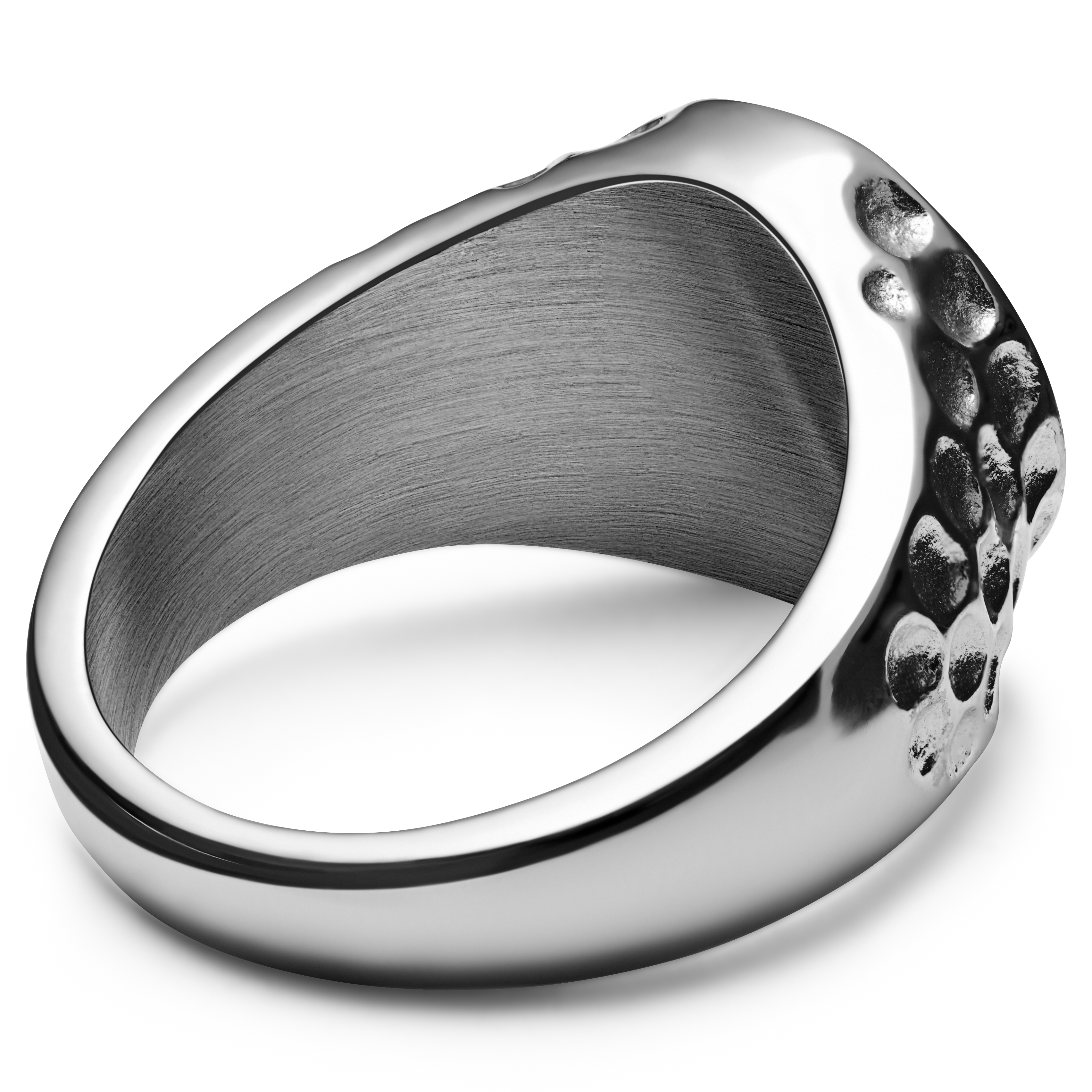 Orphic | Black Zirconia Hammered Silver-Tone Stainless Steel