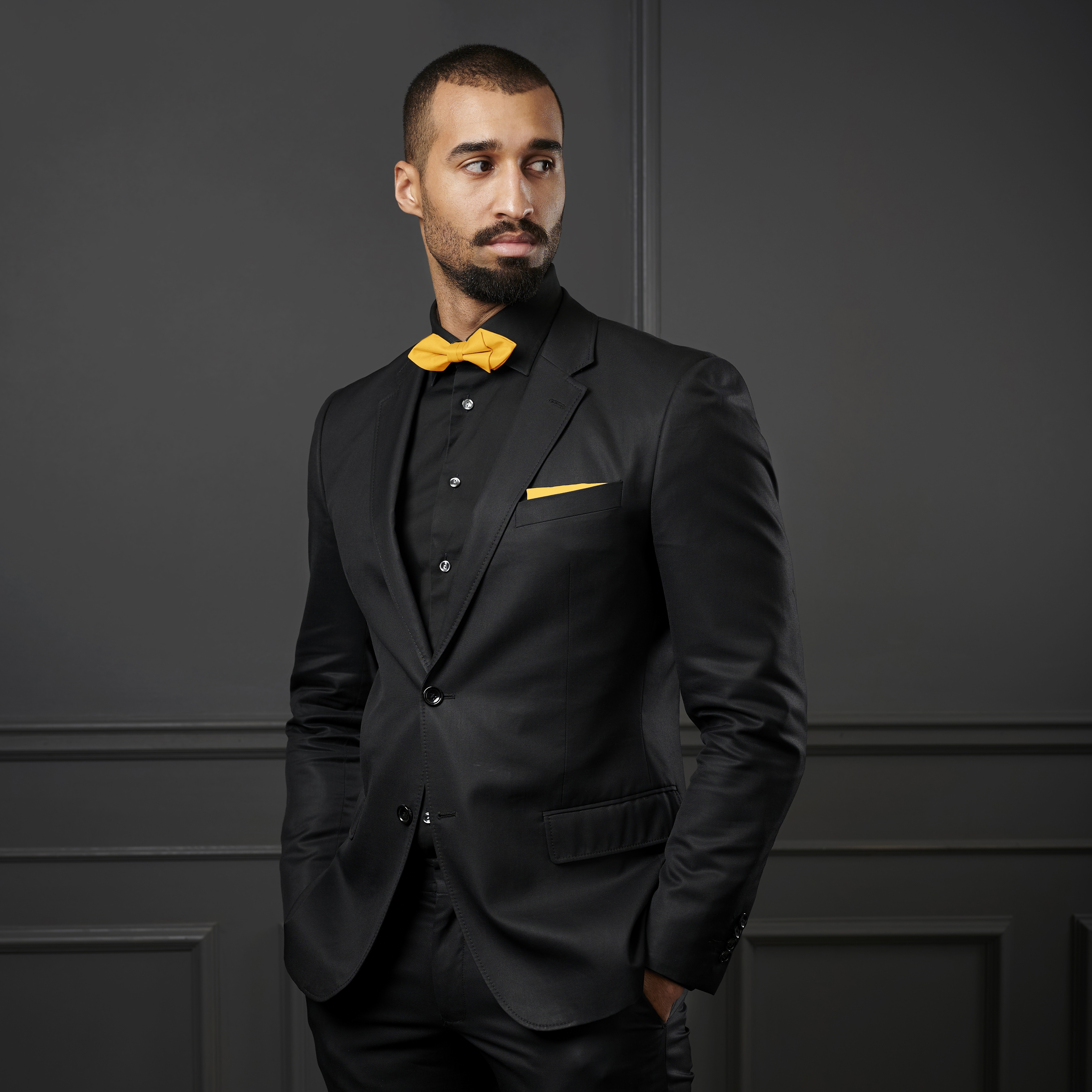 Ocher Yellow Pointy Pre-Tied Basic Bow Tie - 4