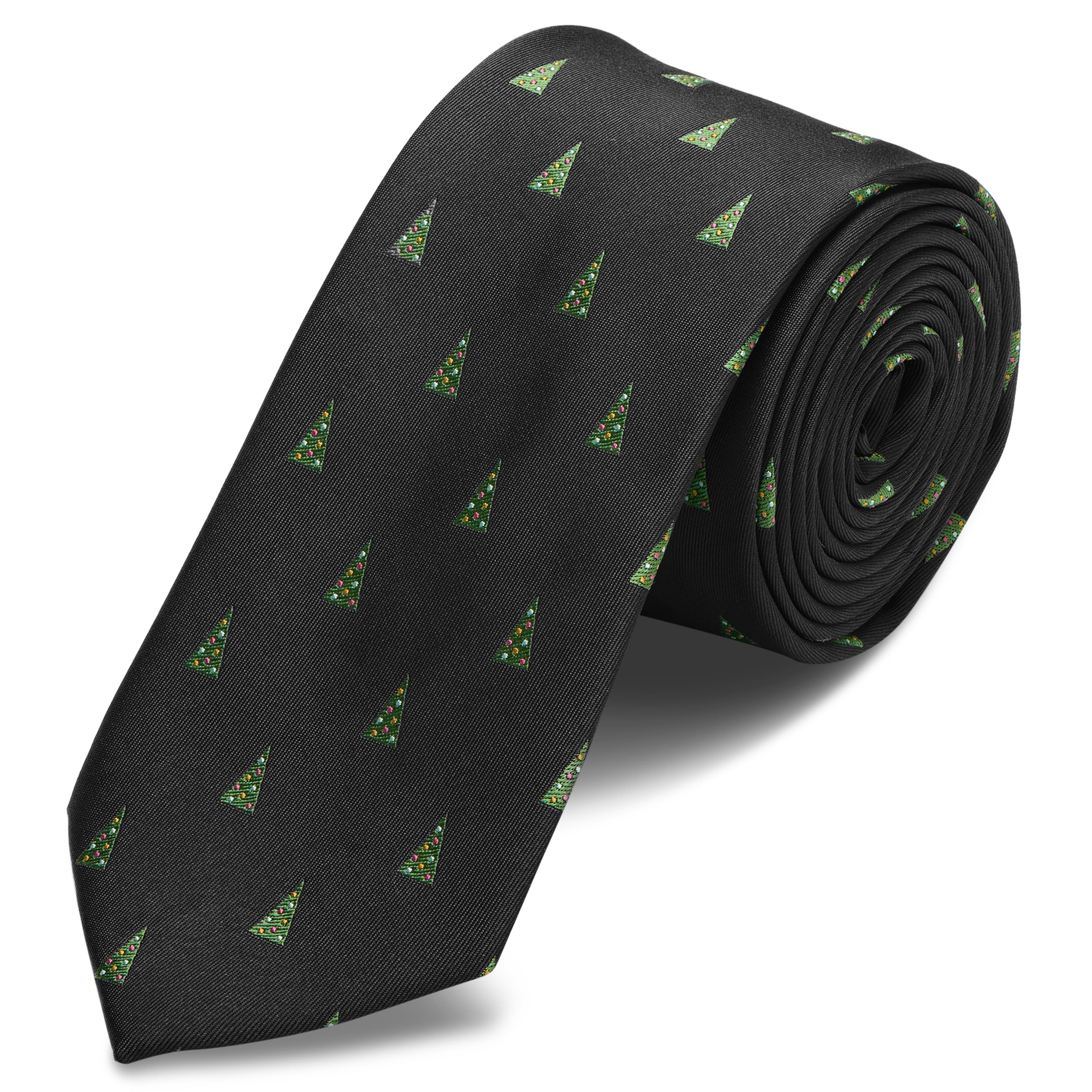 Czarny bożonarodzeniowy krawat w choinki