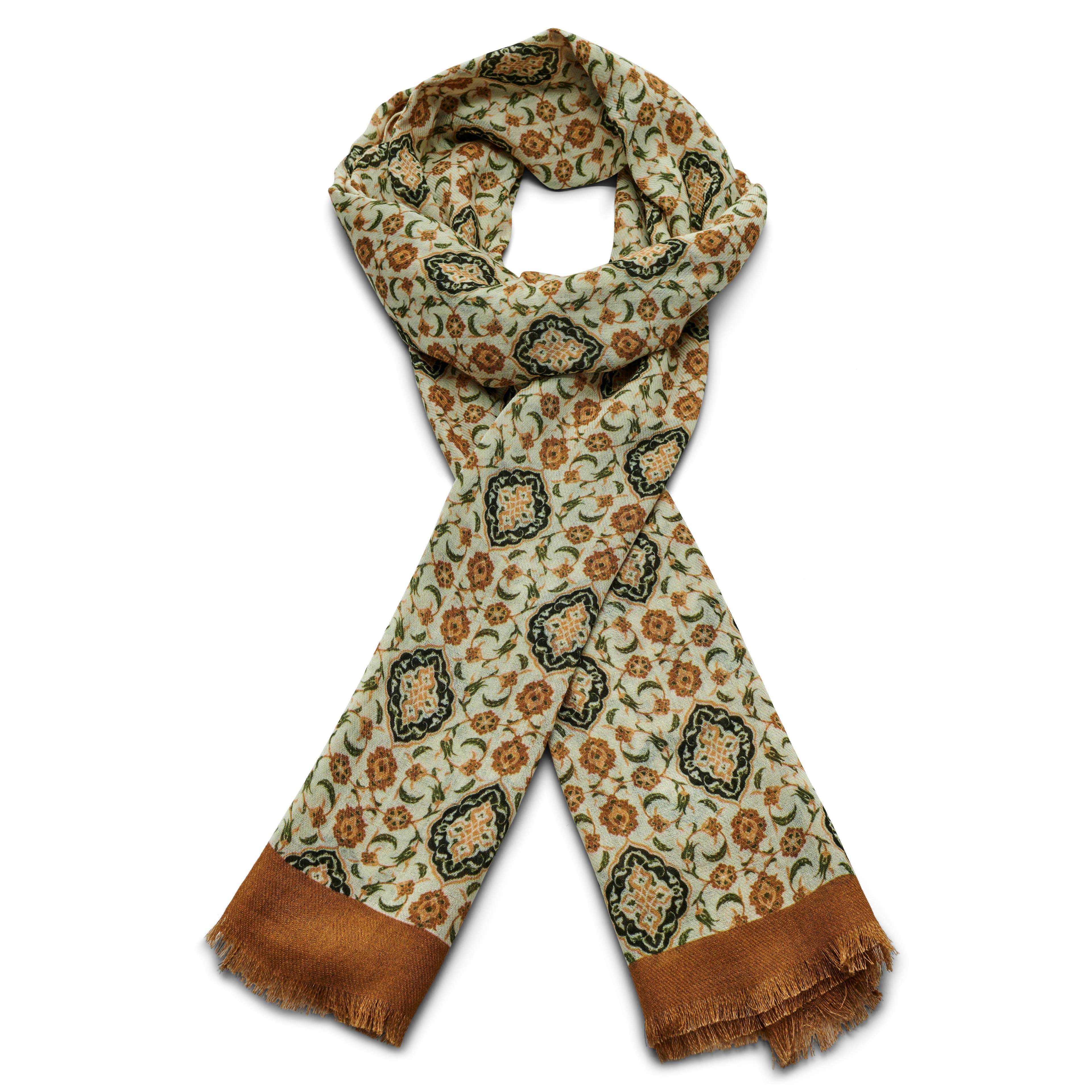 Brux | Brown & Green Vintage Floral Cotton Mix Scarf