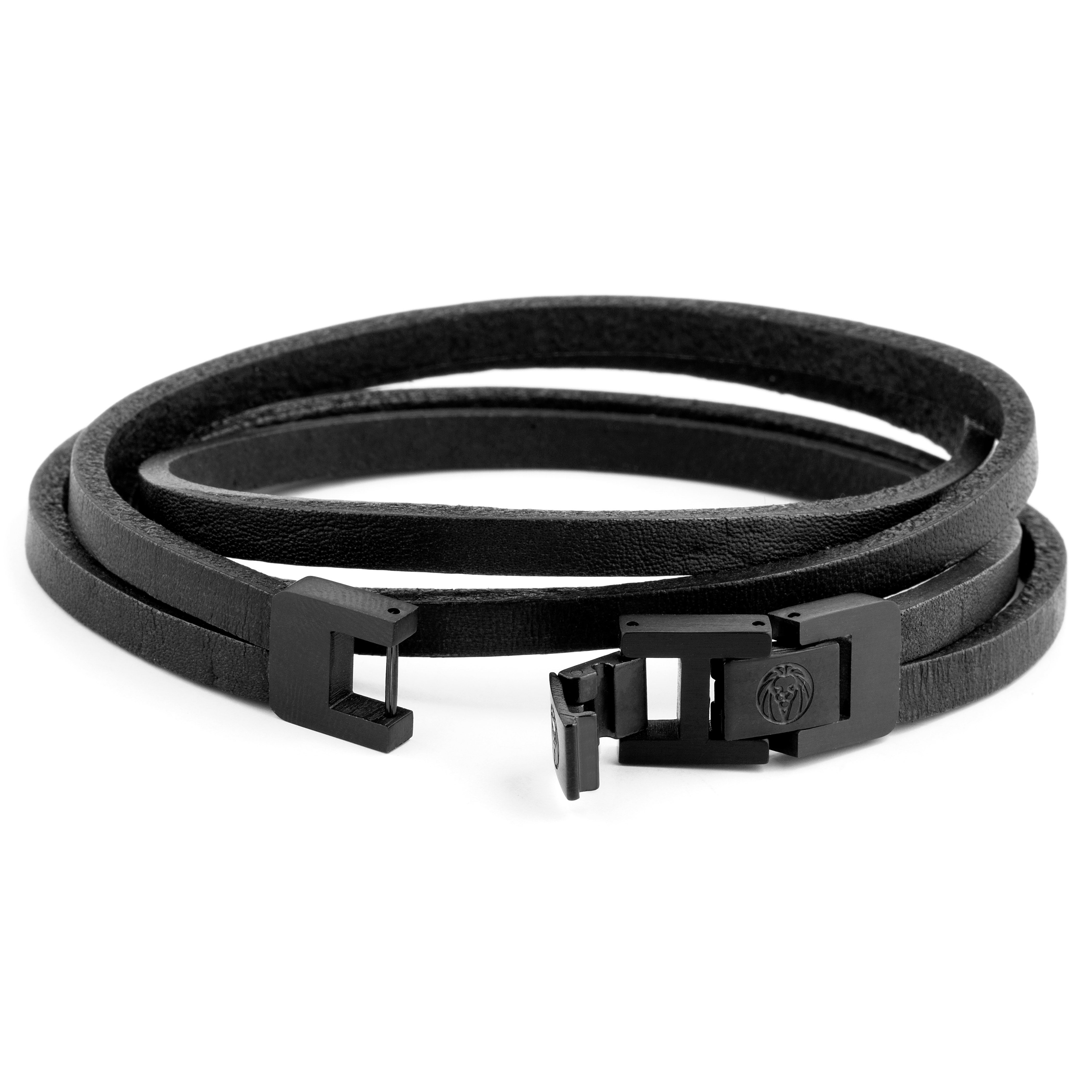 Dark & Black Roy Double-Wrap Leather Bracelet - 6